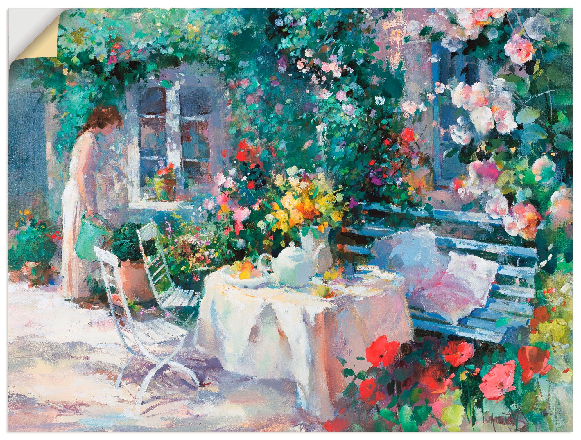 Artland Wandbild Teezeit im Garten, Garten (1 St), als Leinwandbild, Wandaufkleber oder Poster in versch. Größen