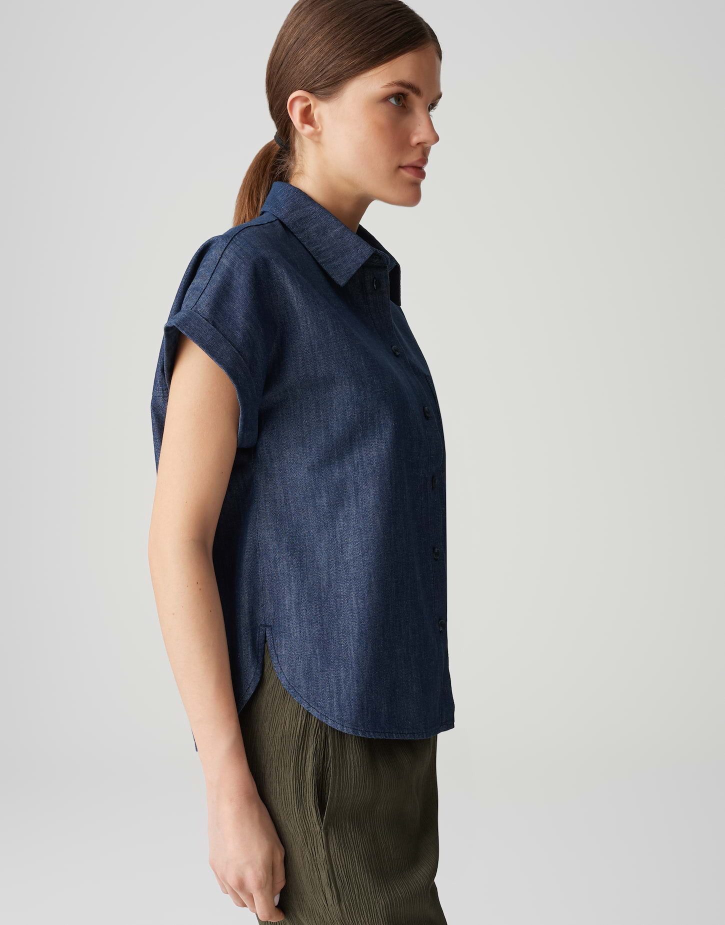 OPUS Kurzarmbluse FOLMES aus Chambray