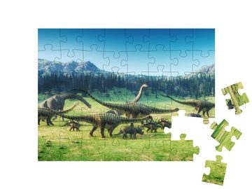 puzzleYOU Puzzle Dinosaurier auf dem Tal, 3D-Illustration, 48 Puzzleteile, puzzleYOU-Kollektionen 48 Teile, Dinosaurier