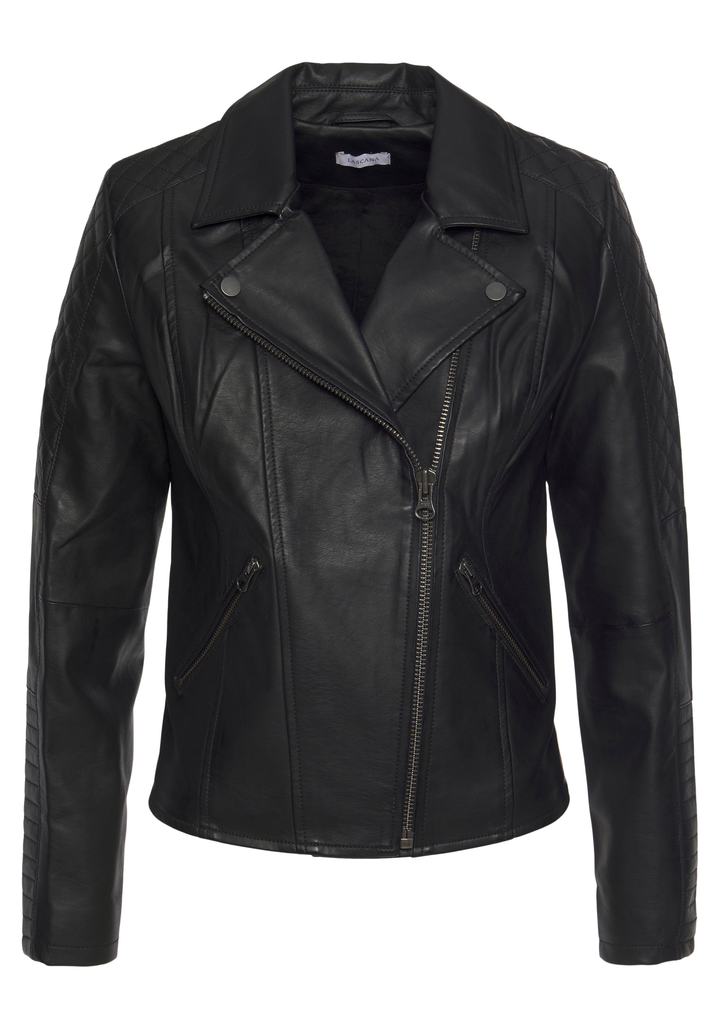 LASCANA Lederimitatjacke mit Bikerdetails, kurze Bikerjacke, günstig online kaufen
