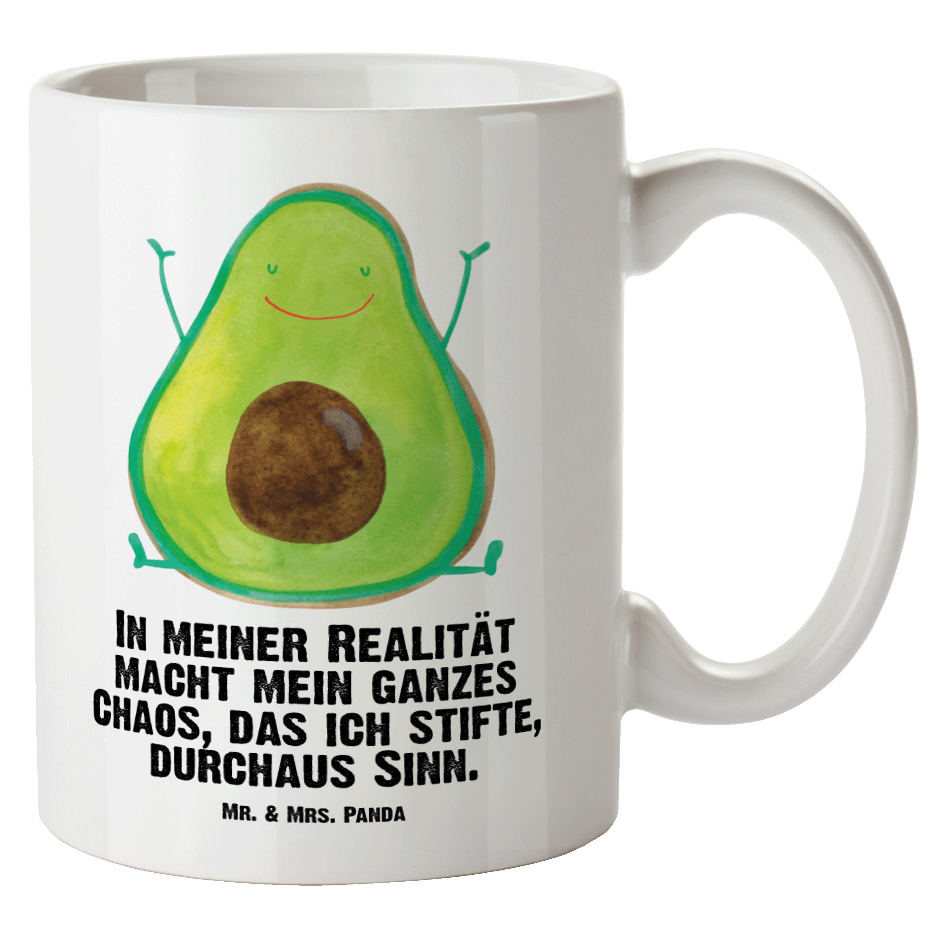 Mr. & Mrs. Panda Tasse Avocado Happy - Weiß - Geschenk, Groß, Veggie, XL Teetasse, Juhuu, XL, XL Tasse Keramik