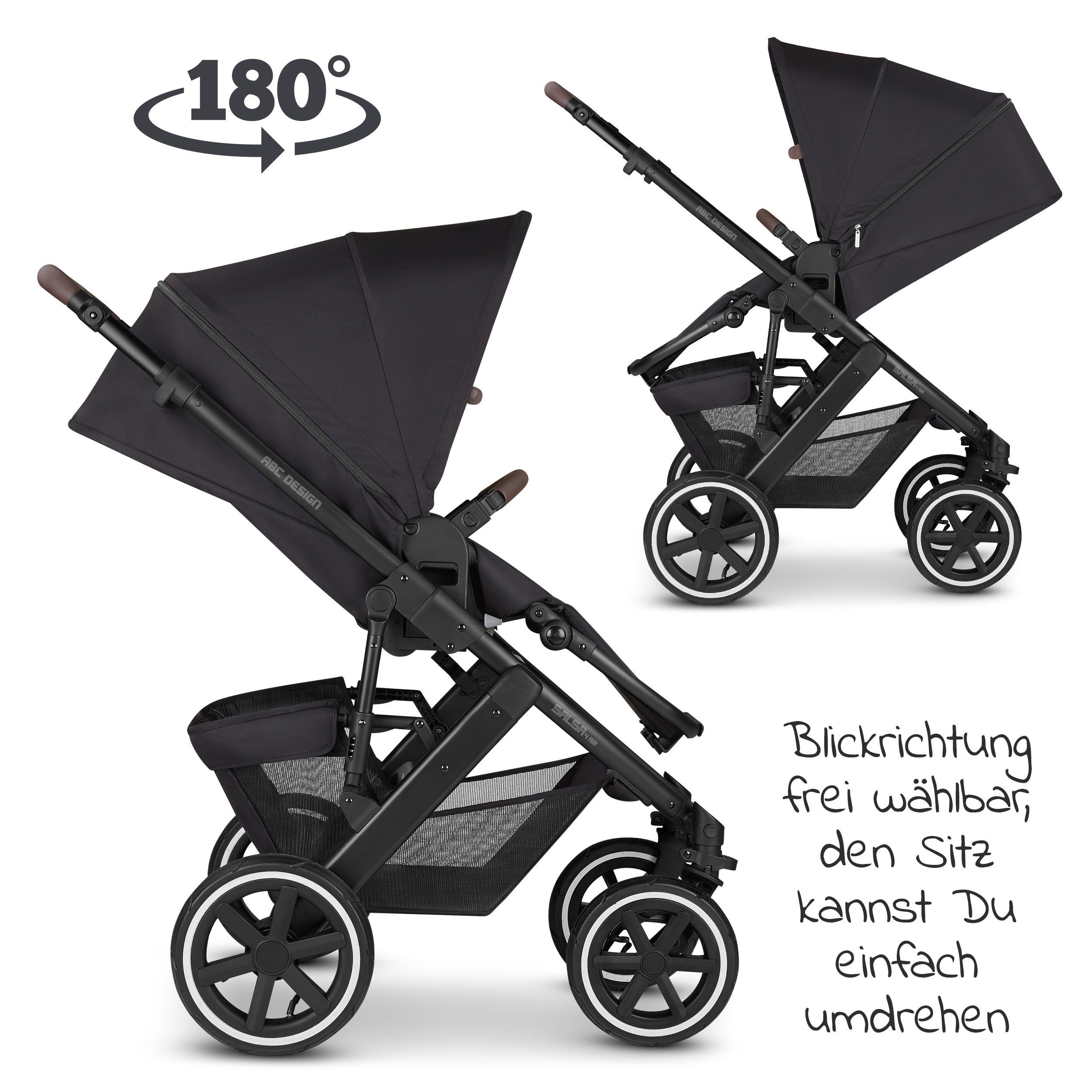 Kinder Kinderwagen ABC Design Kombi-Kinderwagen Salsa 4 Air - Fashion Edition - Midnight, (7-tlg), 2in1 Kinderwagen Buggy Set mi