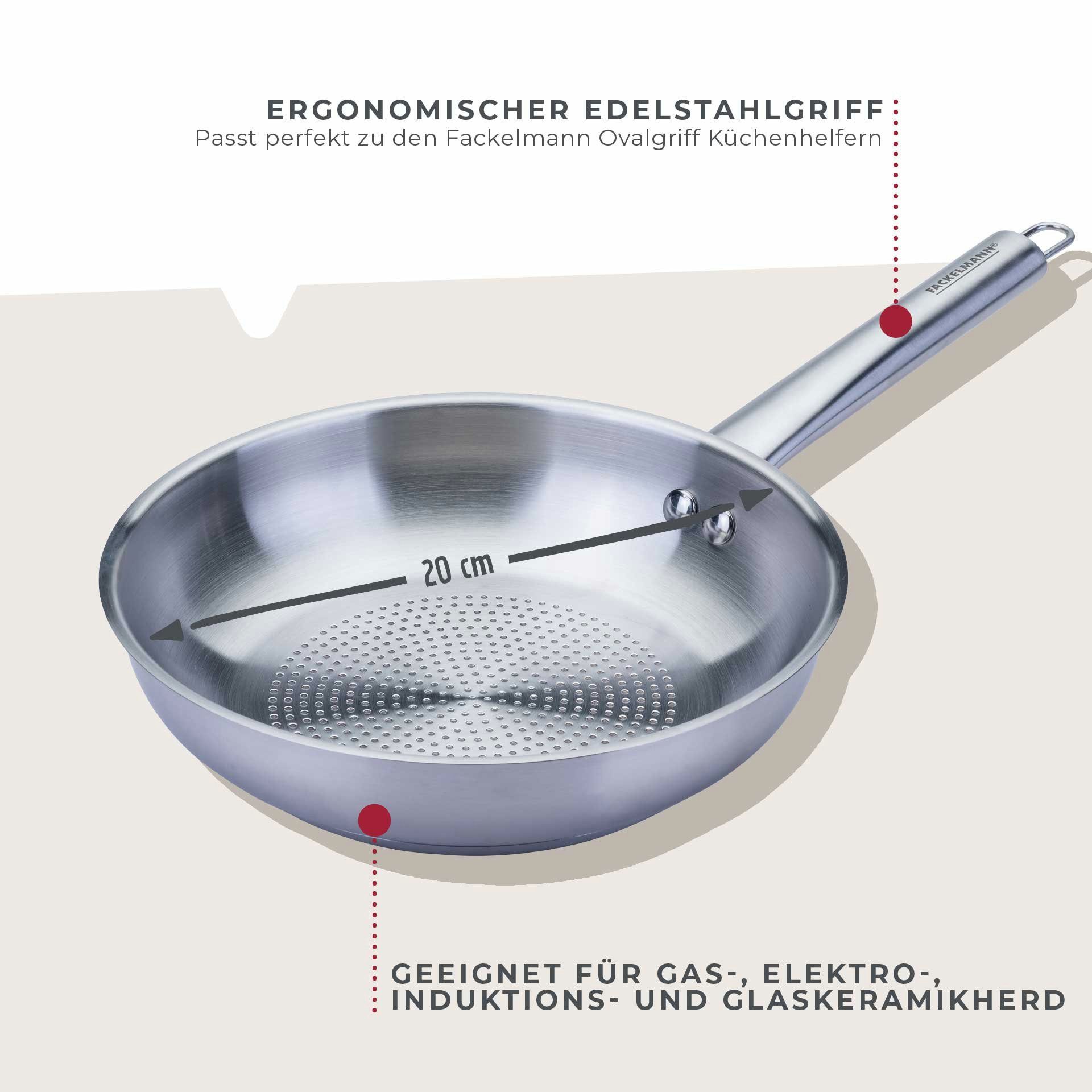 FACKELMANN Bratpfanne Edelstahl, Universalpfanne, Hochtemperaturpfanne