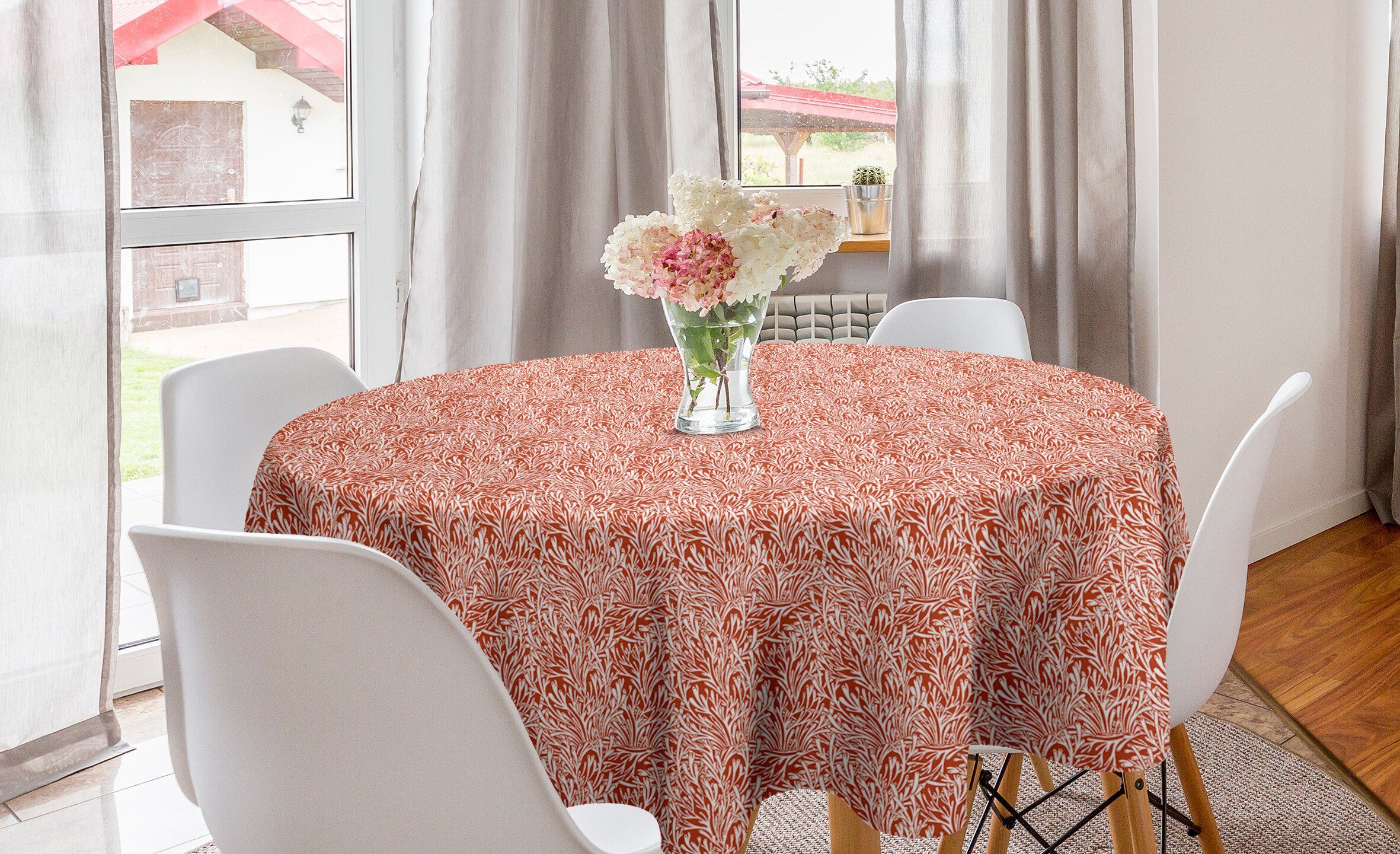 Abakuhaus Tischdecke Kreis Tischdecke Abdeckung für Esszimmer Küche Dekoration, Sommer-Orange Botanischer Seaweed