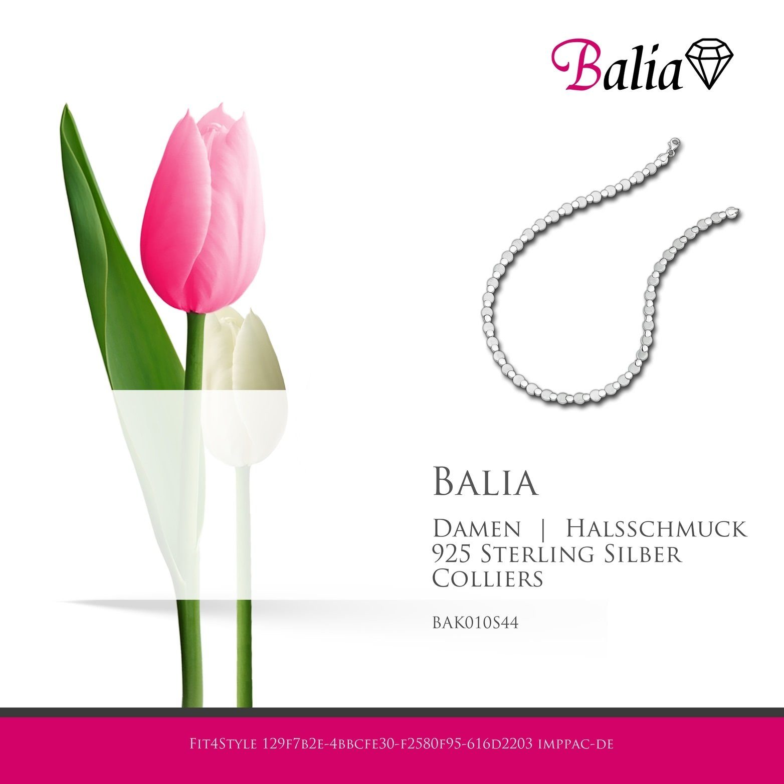 Collier Collier Silber(Punkte) Halsketten Colliers, 44,5cm, Sterling Balia ca. für 925 Balia mattiert Damen (Collier), Damen