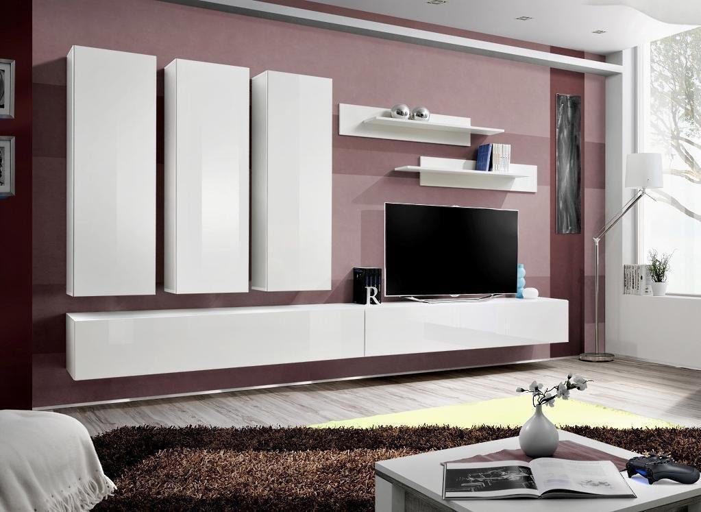 JVmoebel Wohnzimmer-Set Wohnwand Komplett Holzmöbel Designer Wohnzimmermöbel, (8-St., Wohnwand + 2x TV Ständer + 3x Wandschrank + 2x Wandregale), Made in Europa