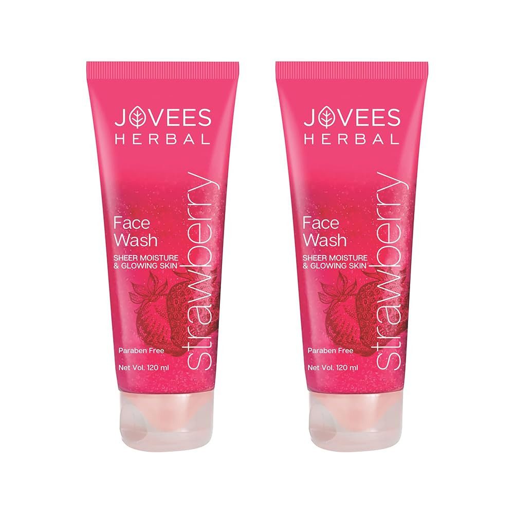 Jovees Gesichtsreinigungsgel Herbal Strawberry Face Wash mit Erdbeerextrakten, Tiefenreinigung, 2-tlg., Für feuchtigkeitsspendende und strahlende Haut
