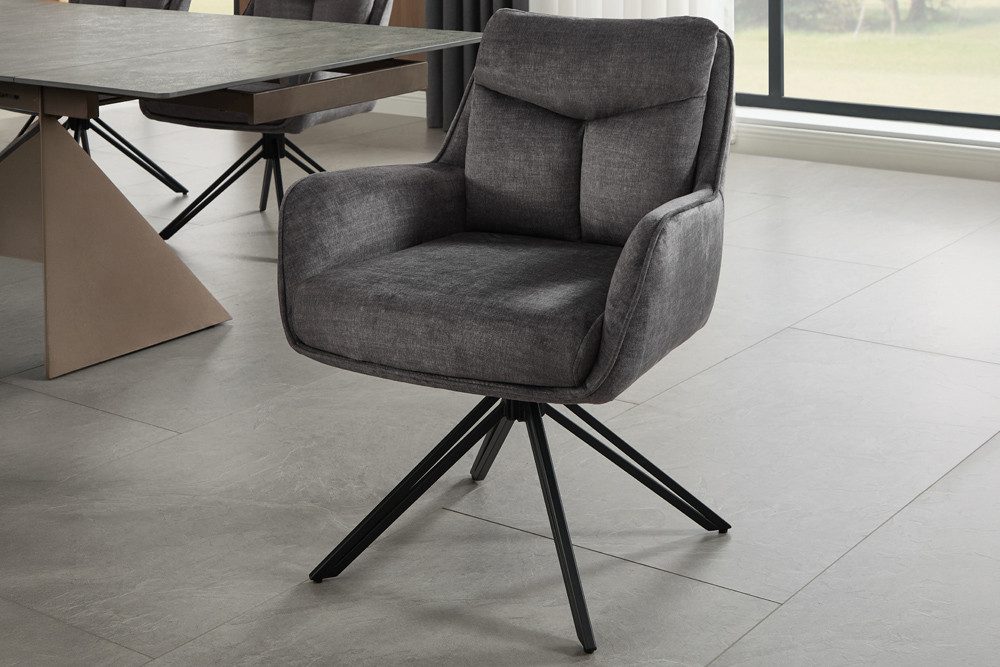 riess-ambiente 4-Fußstuhl PROMETHEUS graphitgrau - Samt, Vogue Velours, Metall, Taschenfederkern (Einzelartikel, 1 St), mit 180° Drehfunktion und Autoreturn – ideal für elegante Esszimmer
