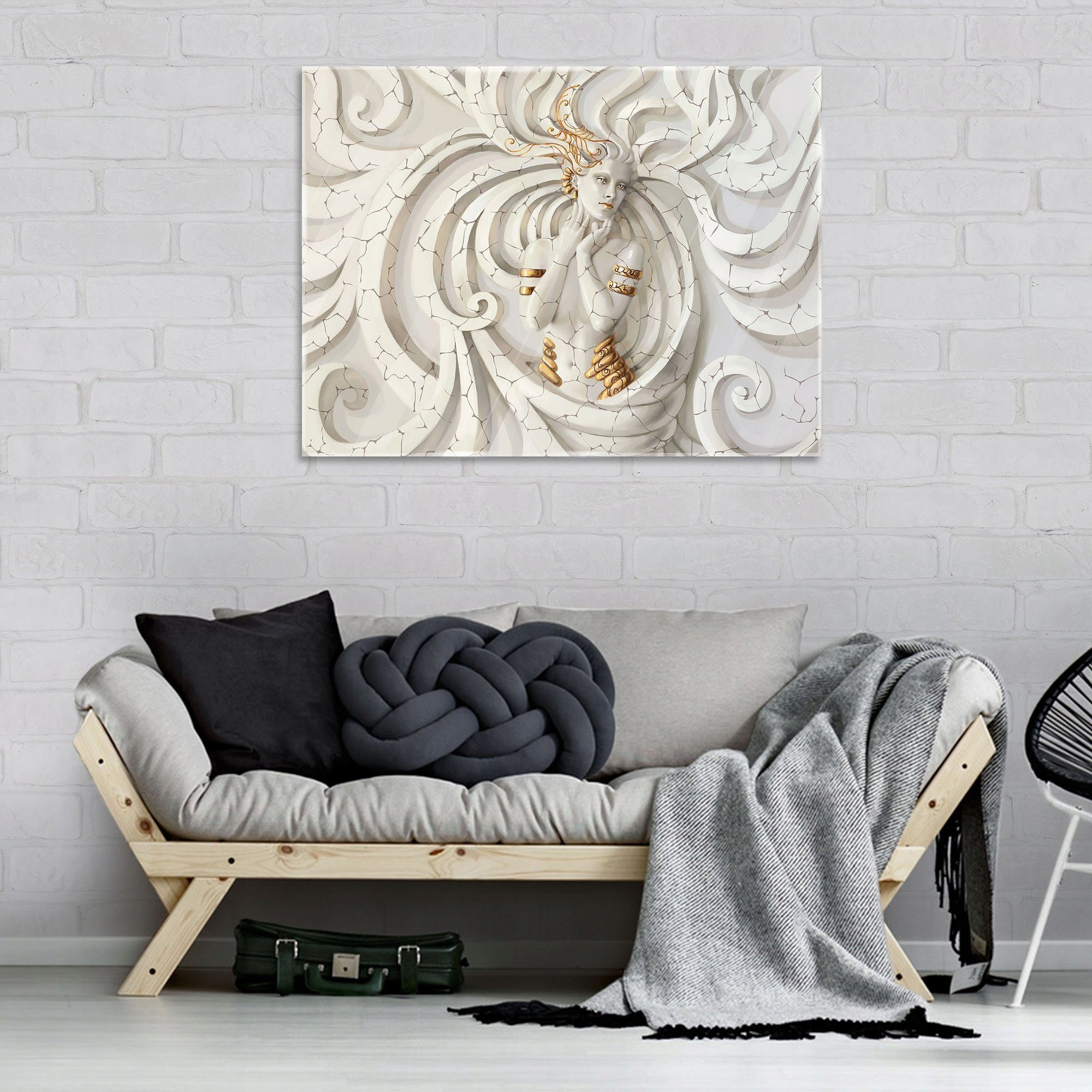 80x60 Bild cm Modern Medusa, Wohnzimmer Glasbilder Premium Frau (Einteilig), Badezimmer, Glasbilder Frau Wallarena Glas Schlafzimmer Glasbild Wandbilder, Auf