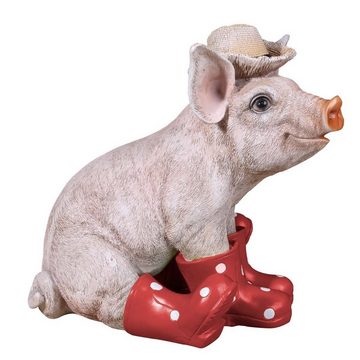 colourliving Tierfigur Deko Schwein Erich mit Hut und Stiefel in rot Schweine Figuren Garten, handbemalt, wetterfest, lebensecht wirkend