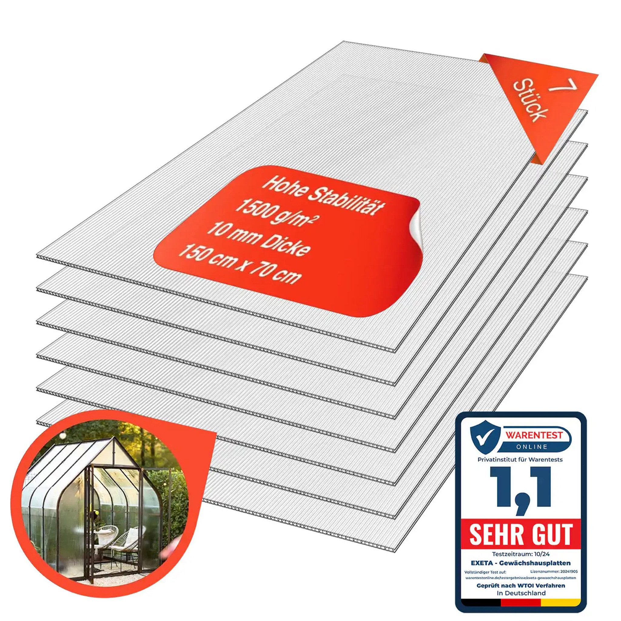 exeta Hohlkammerplatte Gewächshausplatten 10mm 7 Stück I 70 x 150 cm Polyca günstig online kaufen