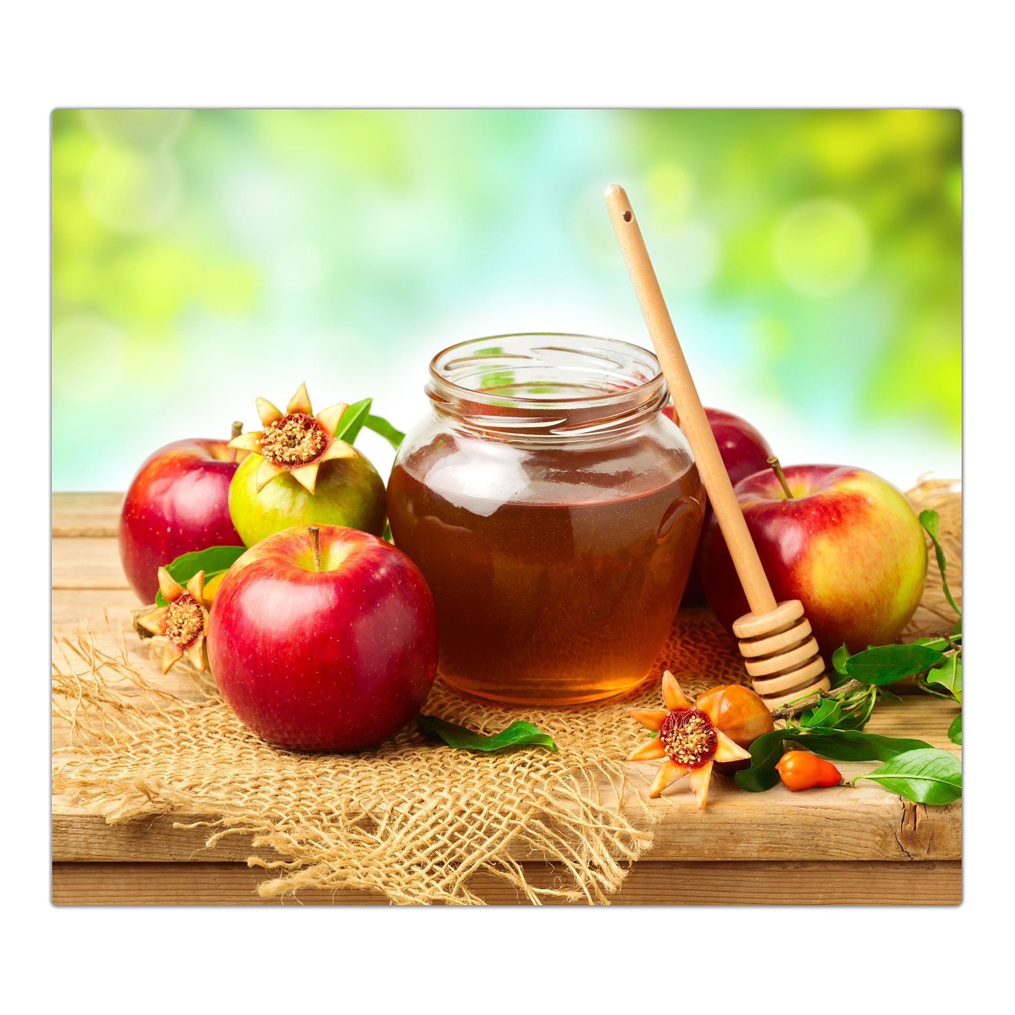 Primedeco Herd-Abdeckplatte Herdabdeckplatte aus Apfel (1 Spritzschutz Glas Glas, tlg) im Honig und Grünen