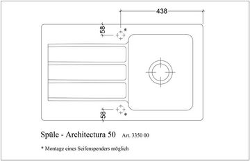 Villeroy & Boch Küchenspüle »Architectura 50«, rechteckig, 86/20 cm, (inklusive Ablaufgarnitur mit Excenterbetätigung), reversibel, vorgebohrt mit 2 Hähnlöchern, Keramik