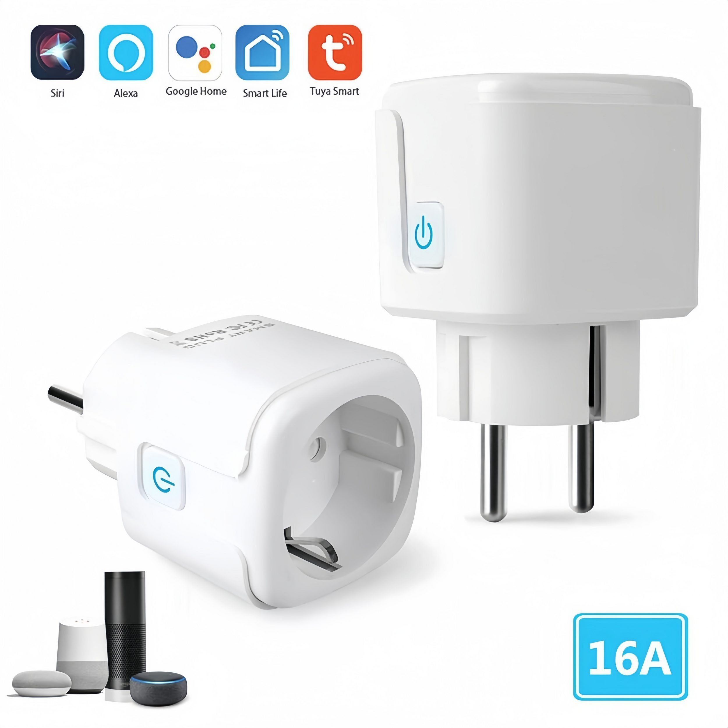 BlingBin WLAN-Steckdose mit Strommessung 16A Smart Home 2,4-G WiFi Steckdose Zubehör, max. 3680,00 W, 1er Set, 2-St., 2x WLAN Розетки, Mit erhöhtem Berührungsschutz kompatibel mit Alexa/Google Home