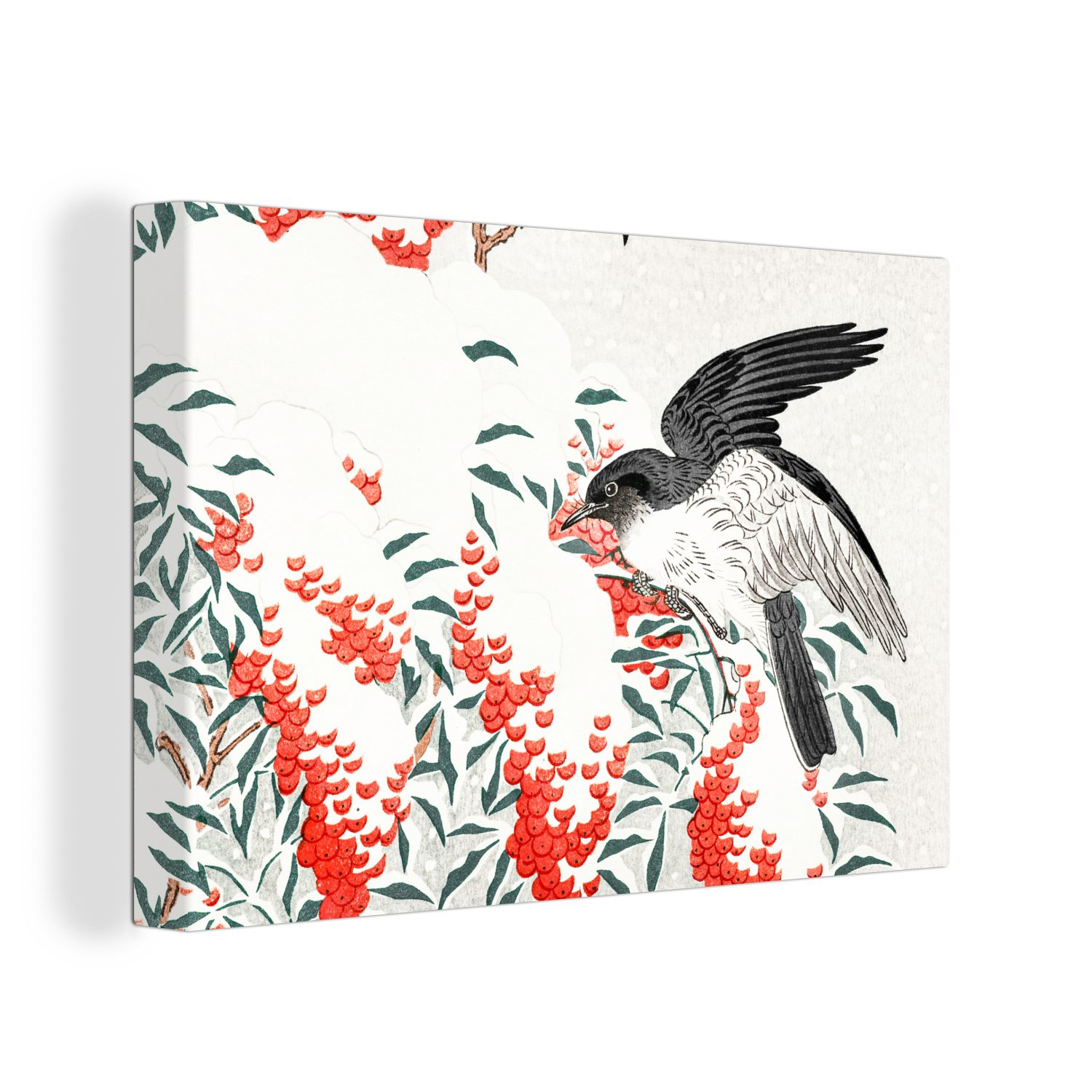 OneMillionCanvasses® Leinwandbild Vogel - Beere - Japanisch, (1 St), Wandbild Leinwandbilder, Aufhängefertig, Wanddeko, 30x20 cm