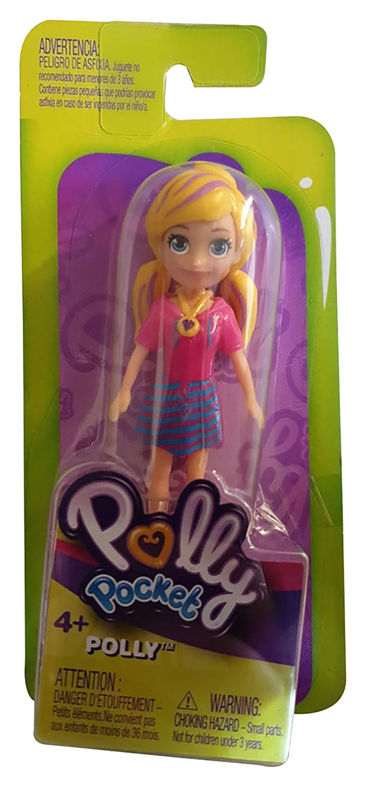 Polly Pocket Spielfigur GDK97 Einzelpuppe POLLY mit rosa Kleid Streifen, (1-tlg)