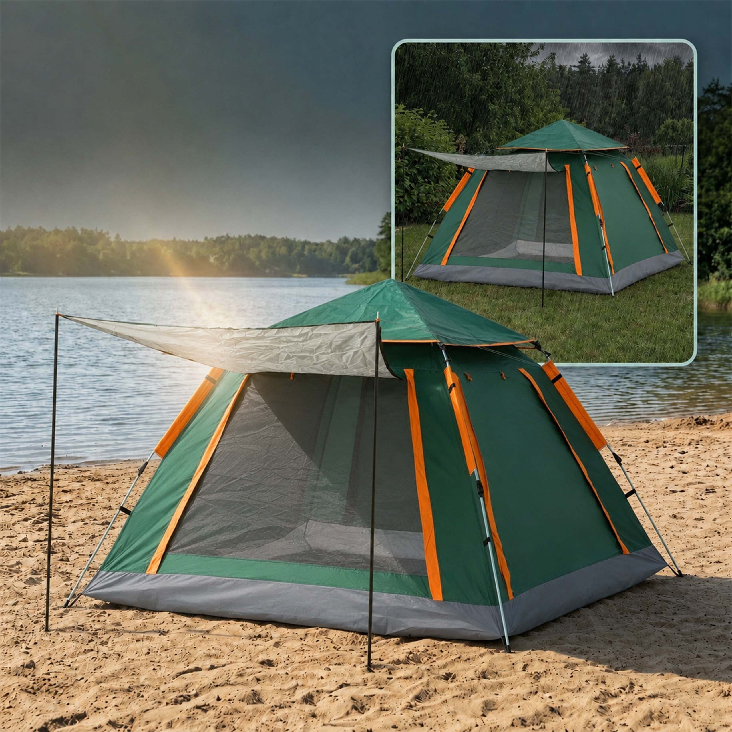 relaxdays Wurfzelt Campingzelt 3-4 Personen mit Vordach