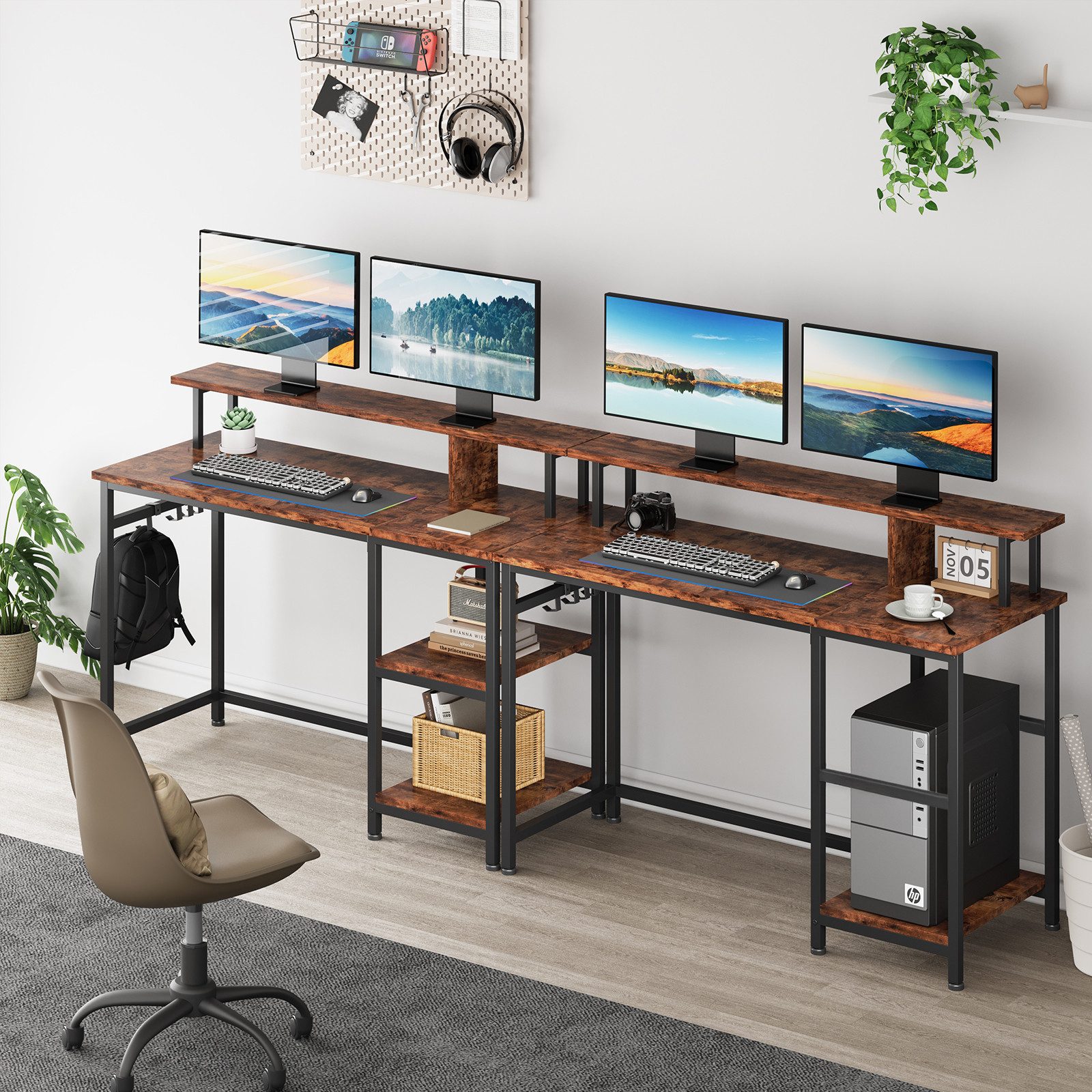 YOLEO Computertisch Schreibtisch Computertisch mit Monitorständer und Abnehmbarem Regal