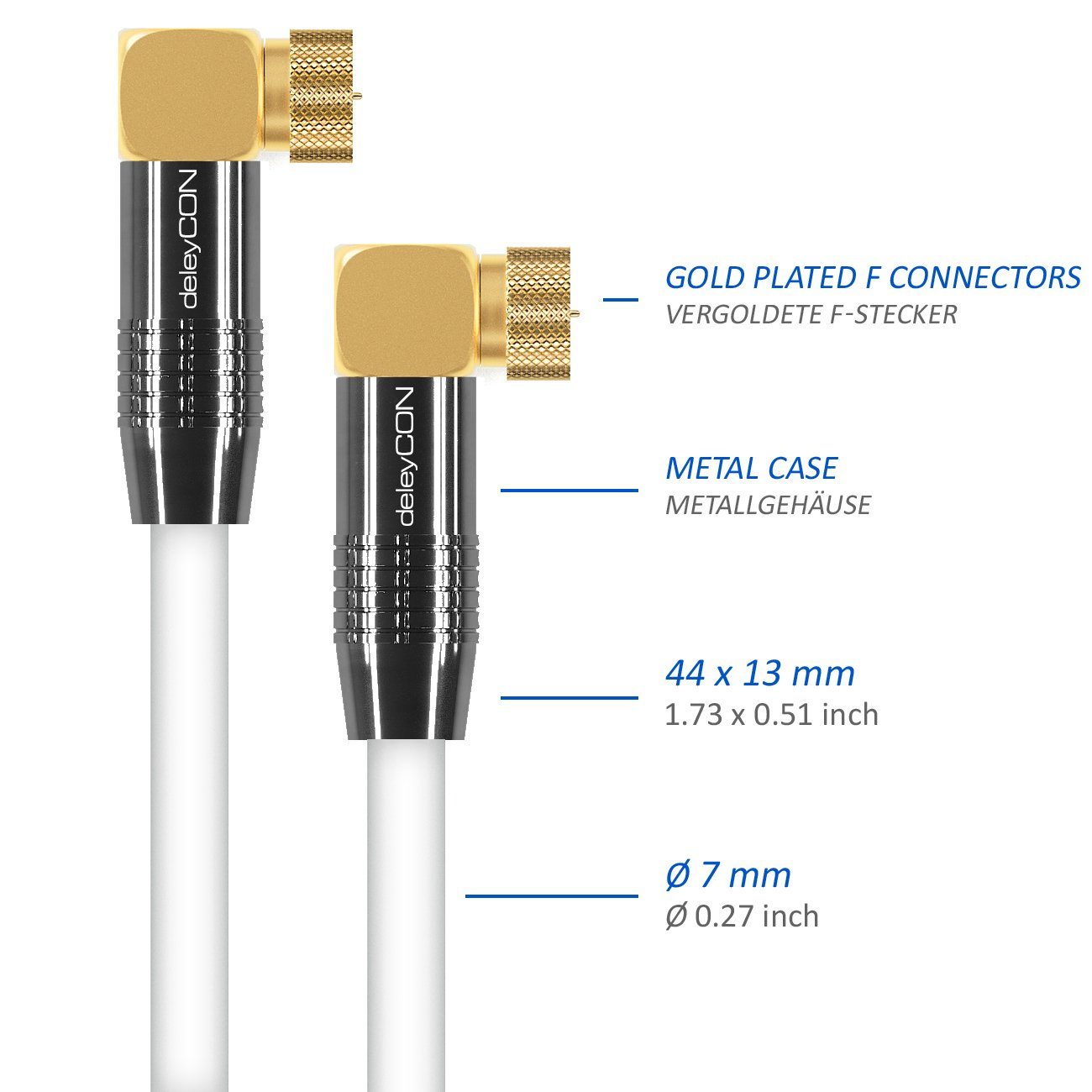 deleyCON deleyCON 1m Antennenkabel gewinkelt Kabel SAT Satellitenkabel SAT-Kabel