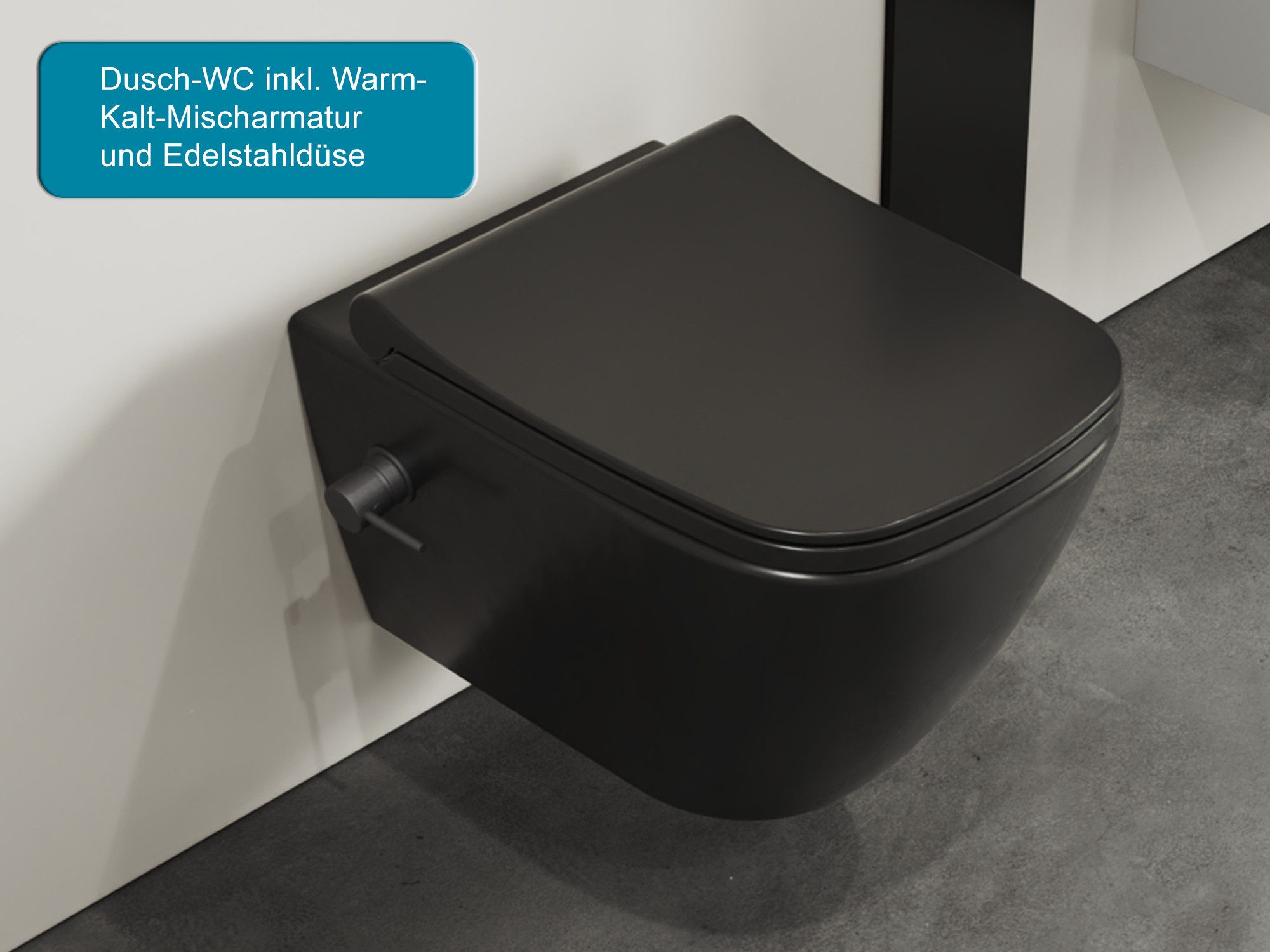 Aqua Bagno Dusch-WC Hänge-Dusch-WC spülrandlos Toilette mit Mischer & WC-Sitz, wandhängend, Abgang waagerecht