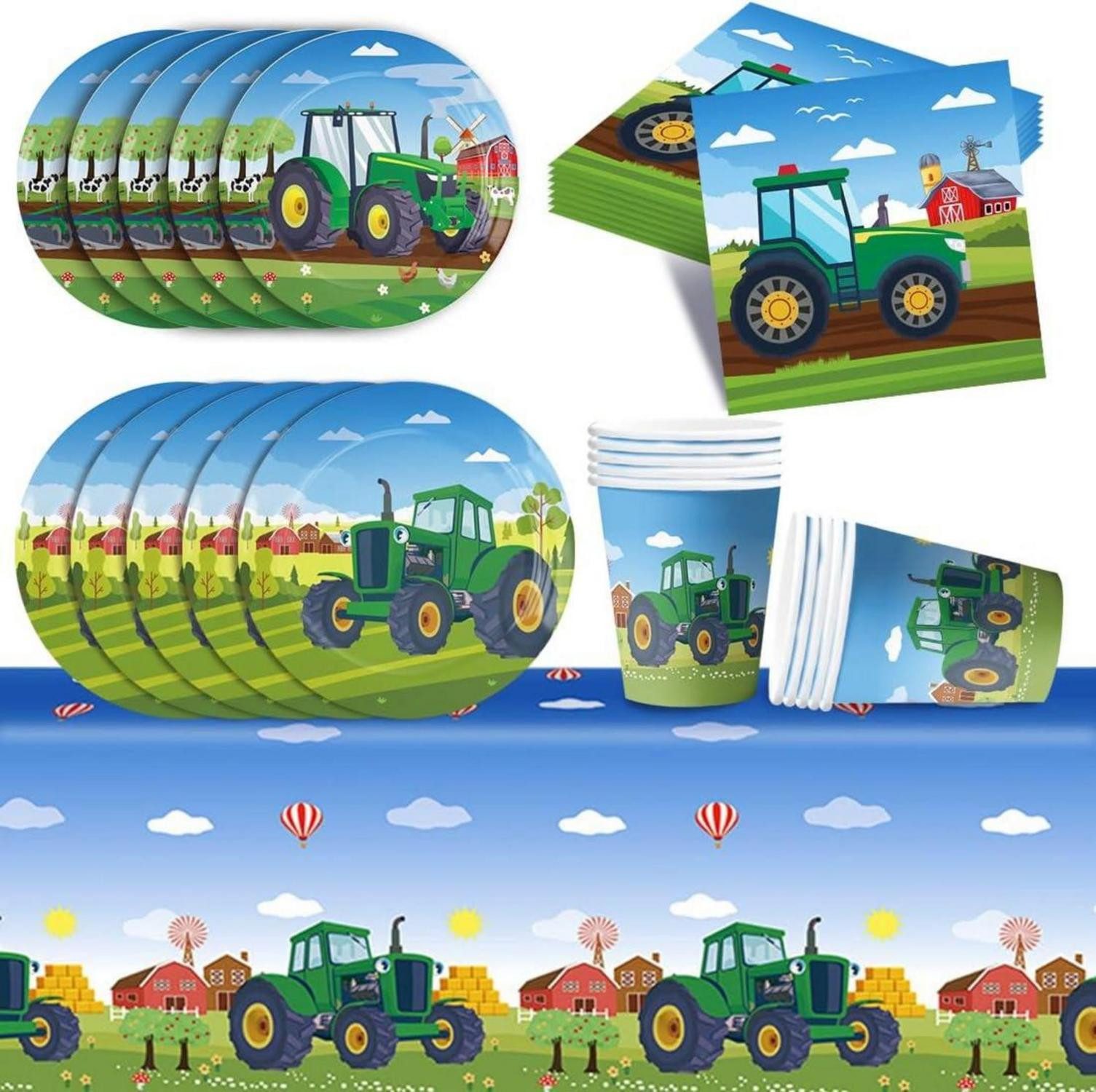 Dekohänger Traktor Partygeschirr Set für Kindergeburtstag - 51-teilig
