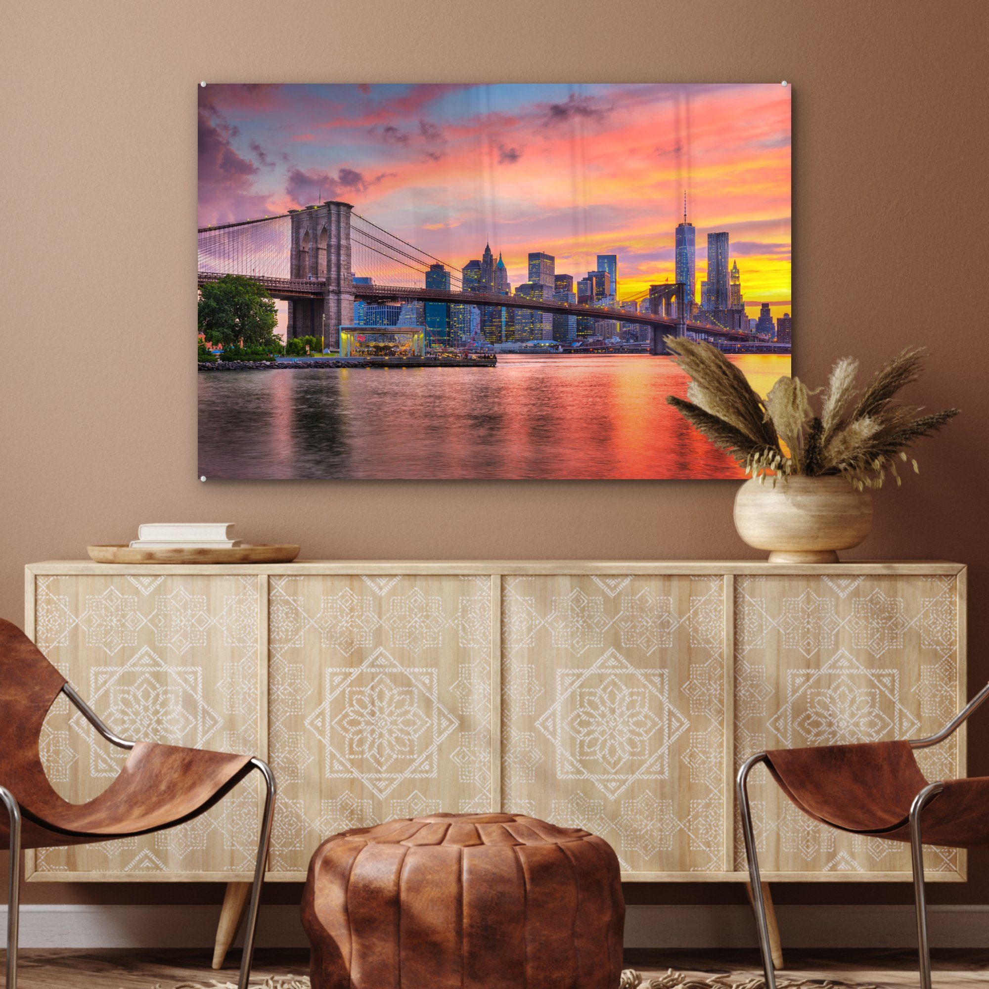 St), MuchoWow Acrylglasbilder - Bridge, Brooklyn Acrylglasbild Schlafzimmer & Wohnzimmer - New York (1 Sonne