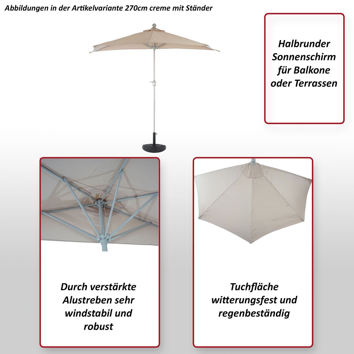 MCW Balkonschirm Lorca-300, LxB: 285x135 cm, Optional mit Schirmständer, witterungsfest Platzsparend faltbar