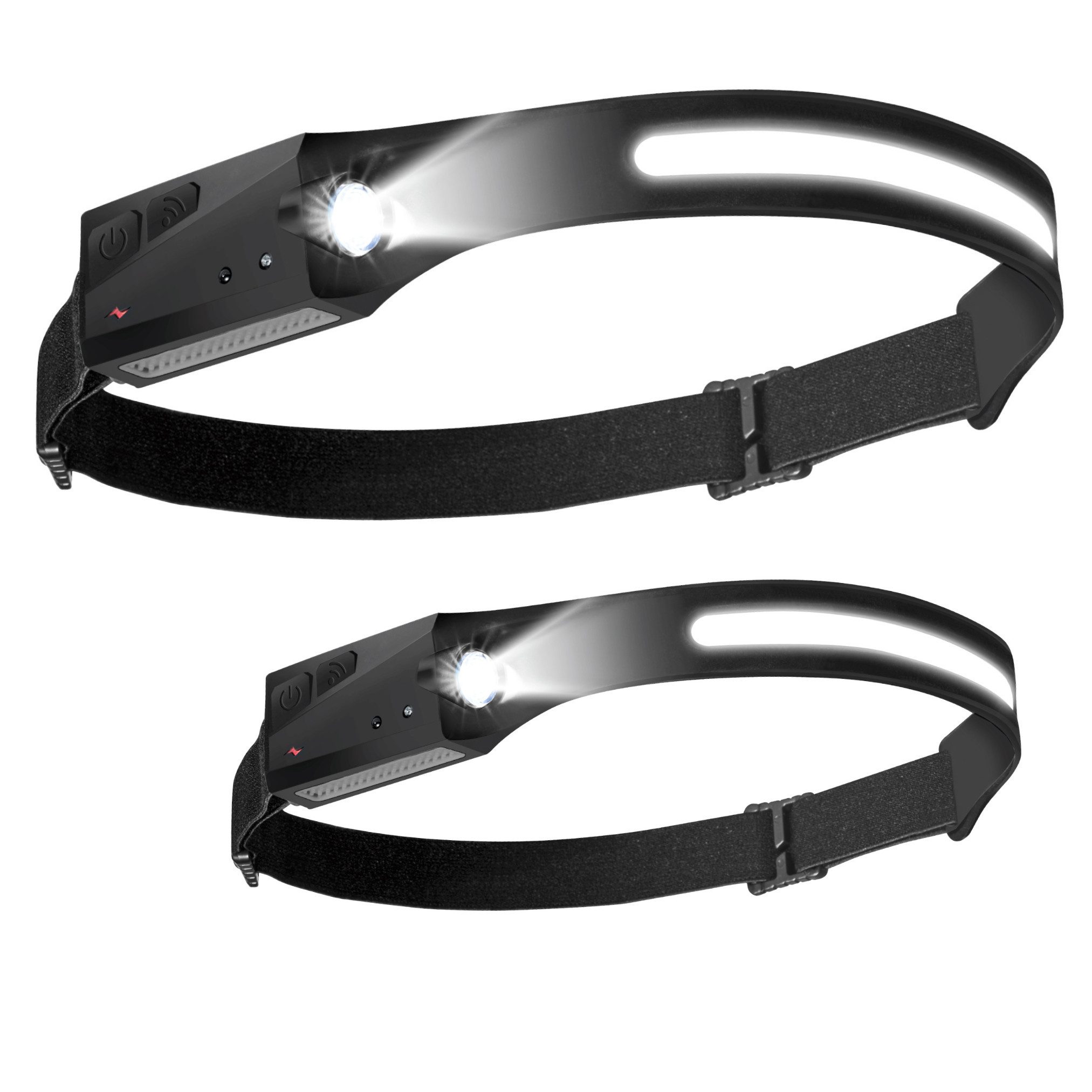 Venteo LED Stirnlampe Handy Bright Head Lamp (Spar Set, 2-St., 1er oder 2er Pack), Verstellbarer Gurt, wiederaufladbar, Bewegungssensor