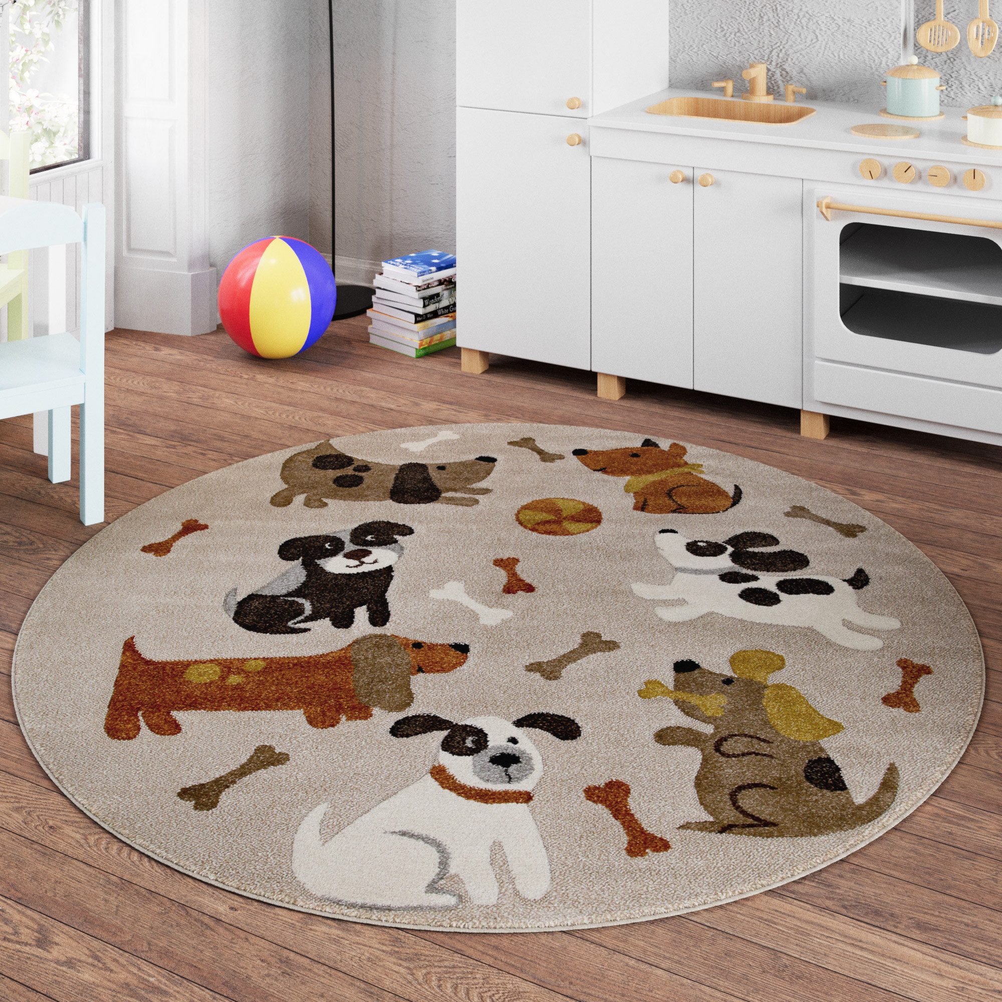 SMART KIDS Kinderteppich Rocky & Friends, rund, Höhe: 10 mm, Moderner Spielteppich, strapazierfähig, pflegeleicht, Konturenschnitt