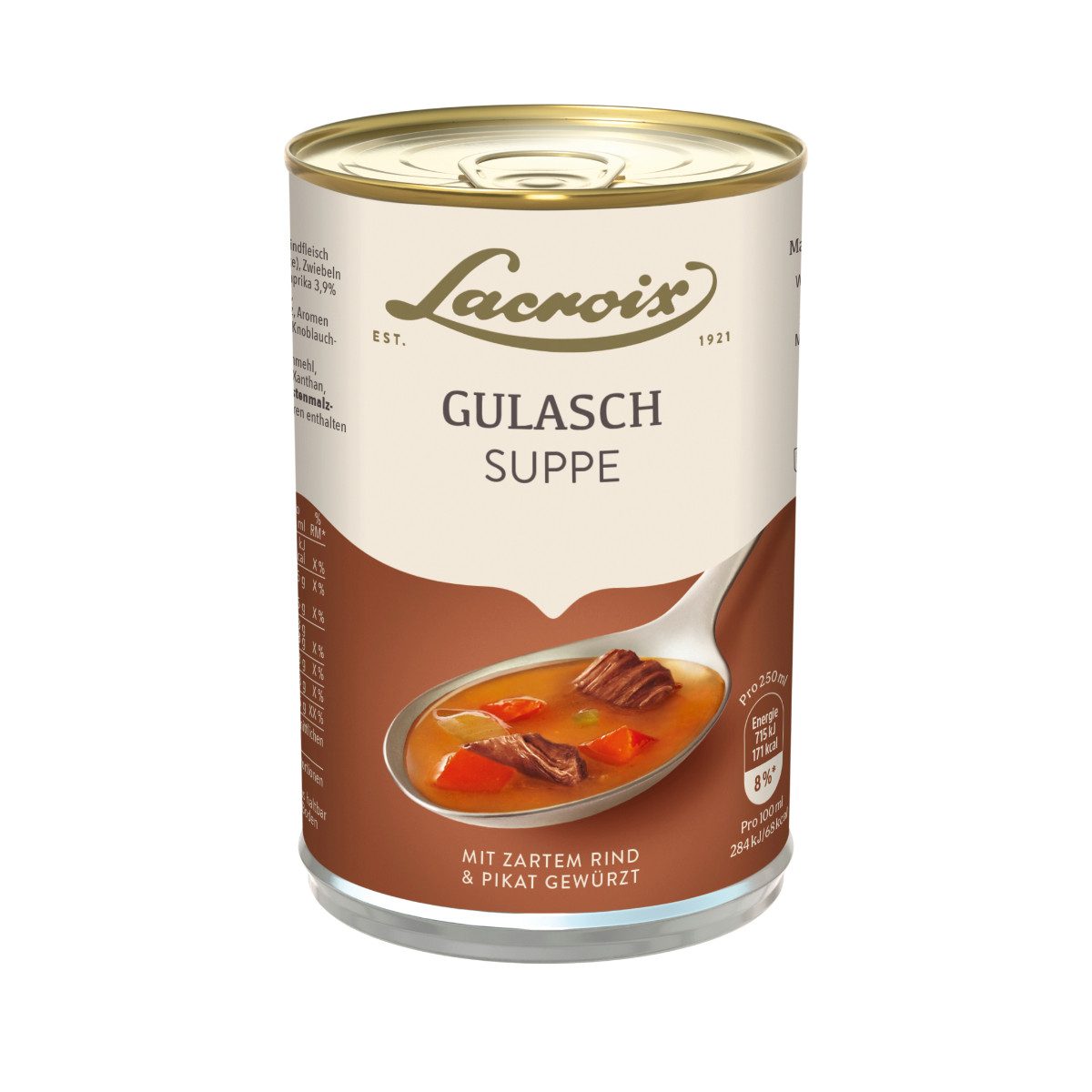 Lacroix Fertiggericht, Lacroix Gulasch Suppe zartes Rindfleisch pikant gewürzt 400ml