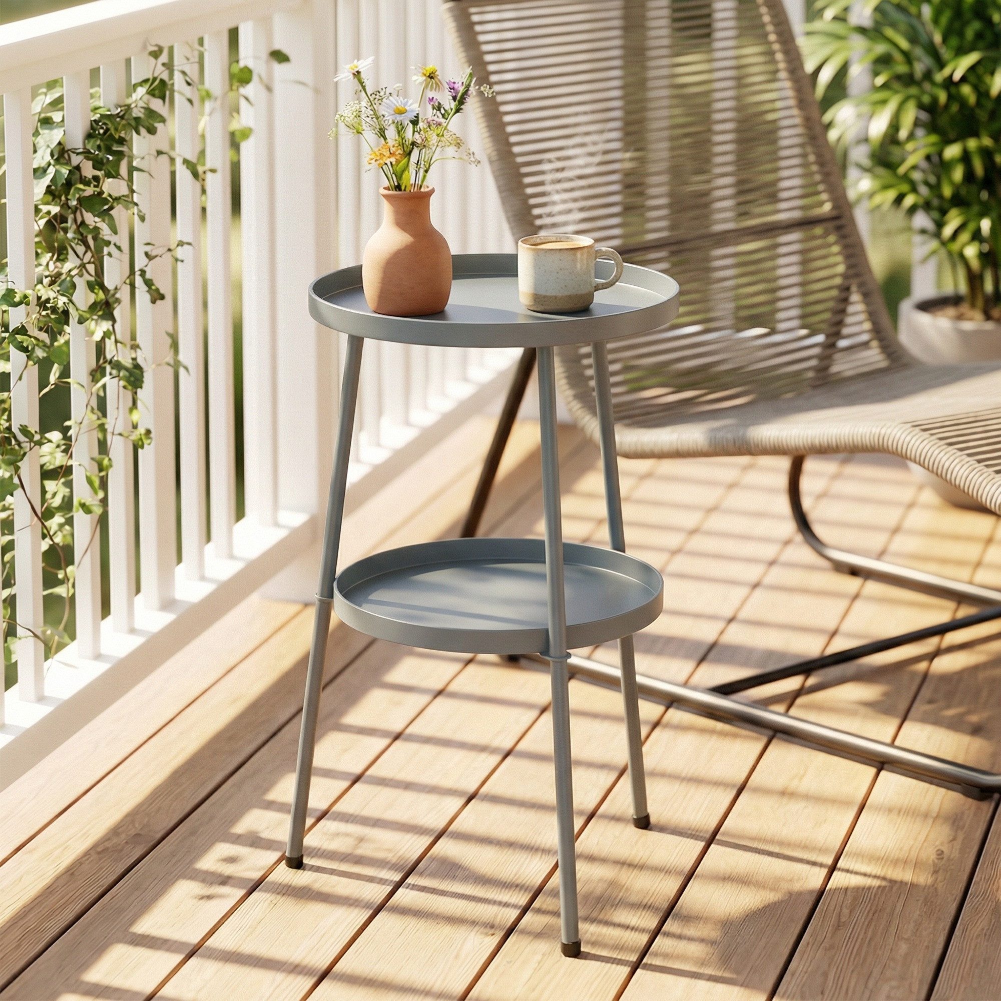 Outsunny Beistelltisch Outdoor Esstisch Campingtisch Beistelltisch (36 cm Gartentisch, 1-St., rund Balkontisch), aus Metall für Garten Terrasse Balkon Dunkelgrau