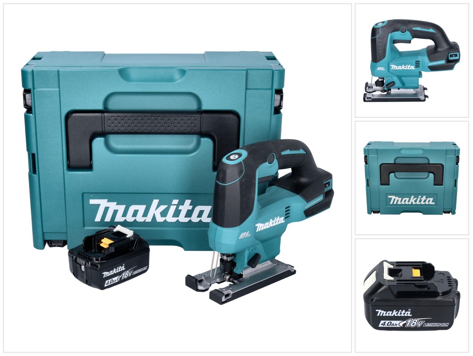 Makita Akku-Stichsäge DJV 184 M1J Akku Pendelhub Stichsäge 18 V Brushless + 1x Akku 4,0 Ah