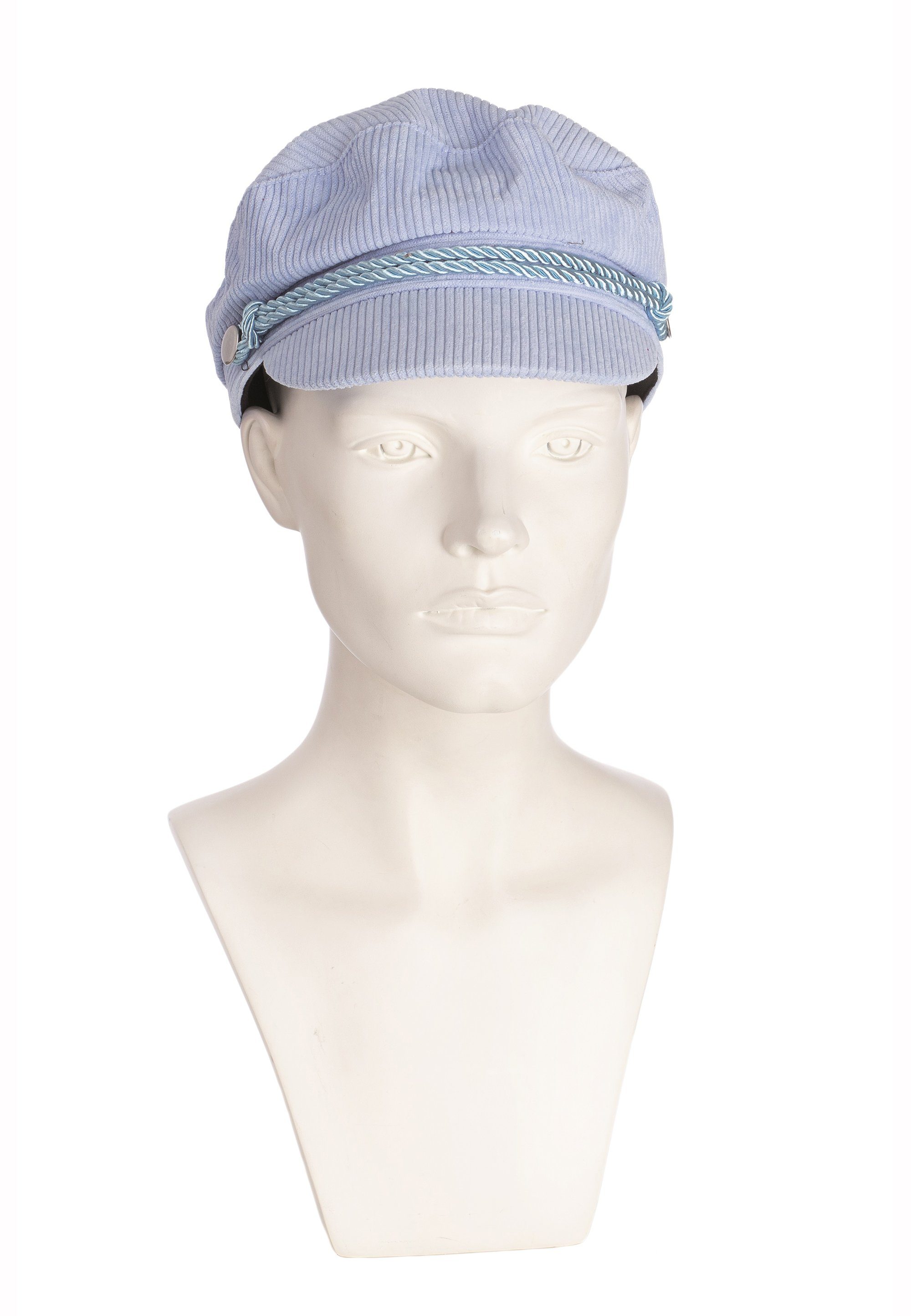 Cassandra Accessoires Schirmmütze Schirmmütze Schiffermütze Fiddler Cap aus weichem Viscose-Cord hellblau