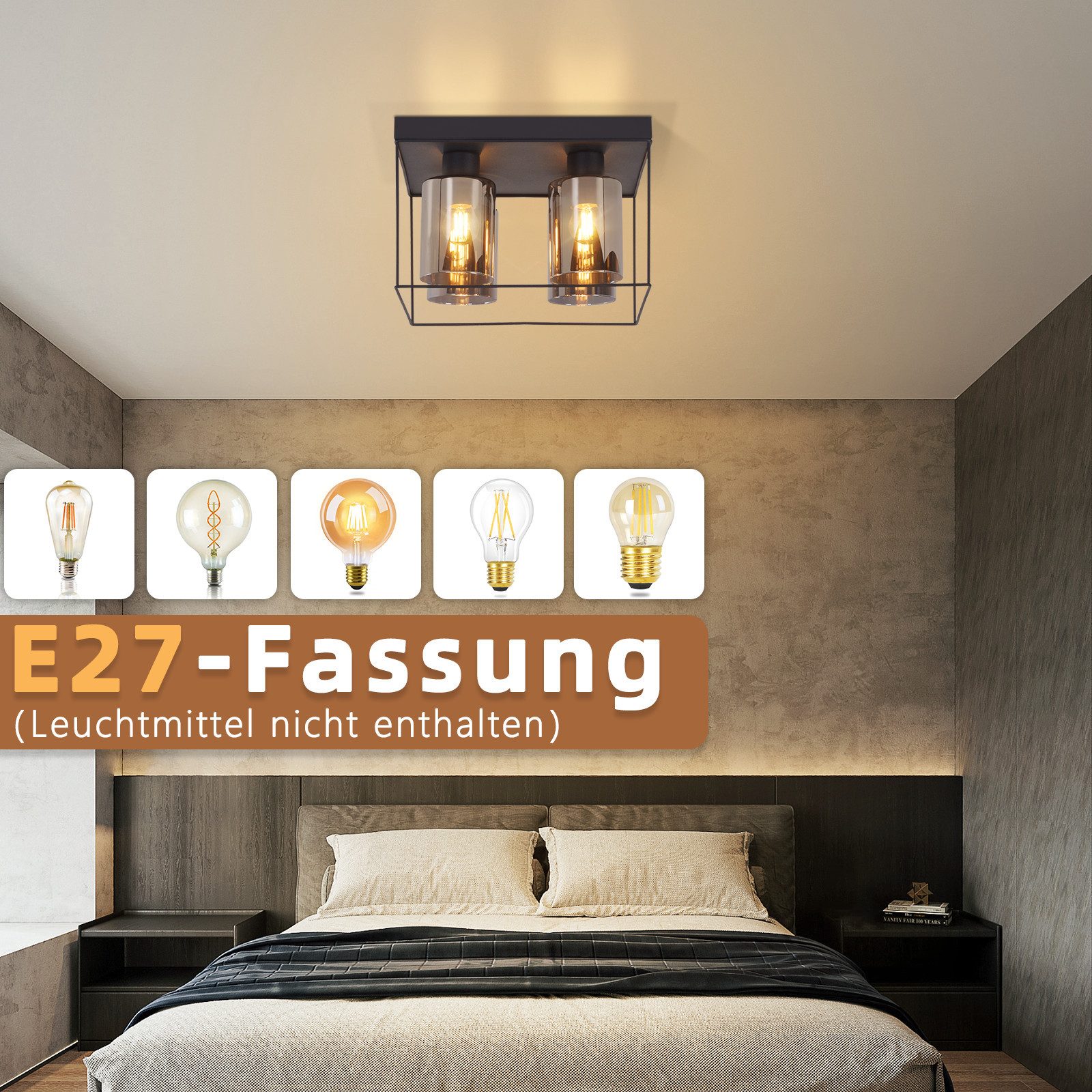 ZMH LED Deckenleuchte Wohnzimmer Glas E27 günstig online kaufen