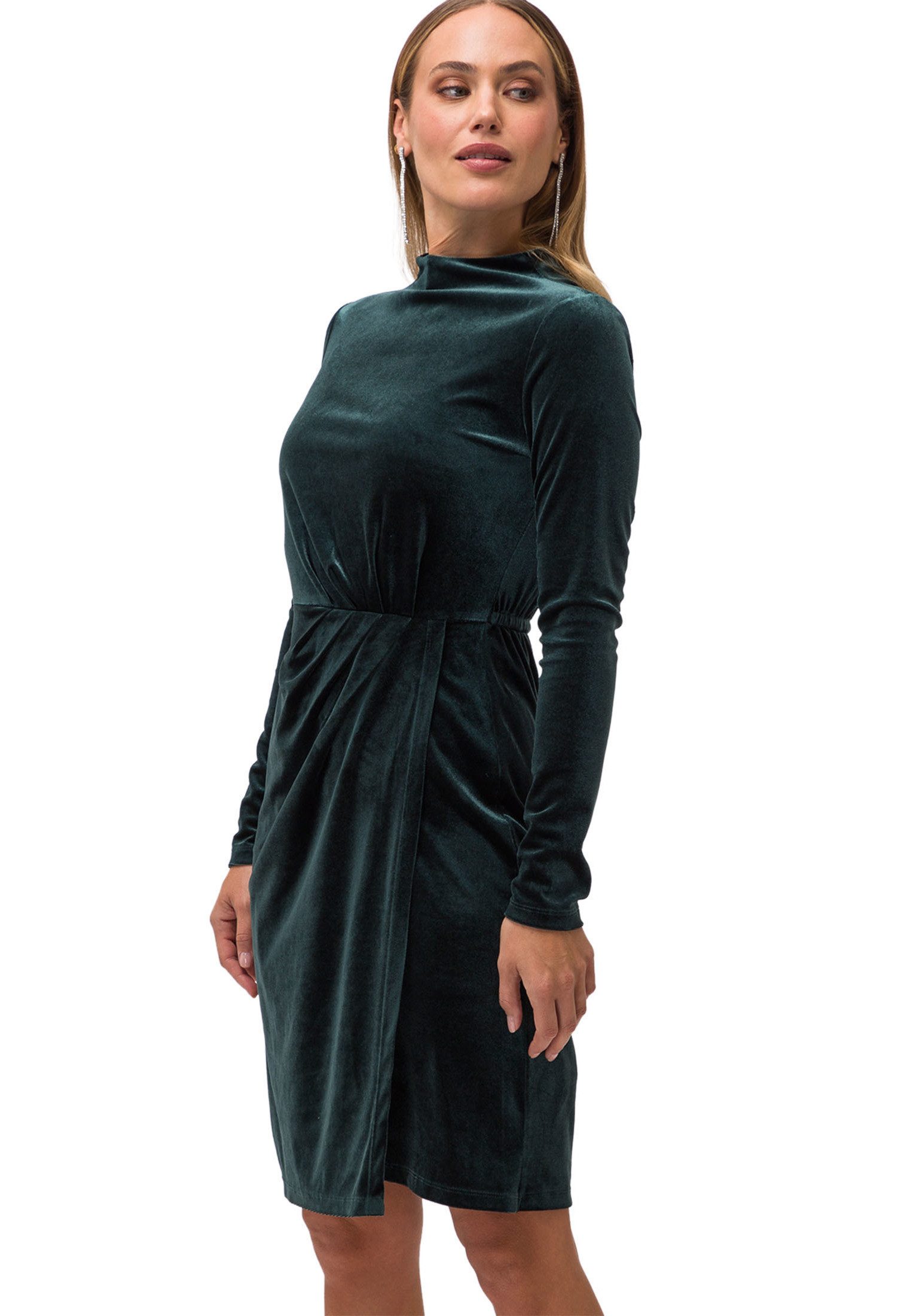Zero Samtkleid Damen Samtkleid mit Stehkragen drapiert /gerafft