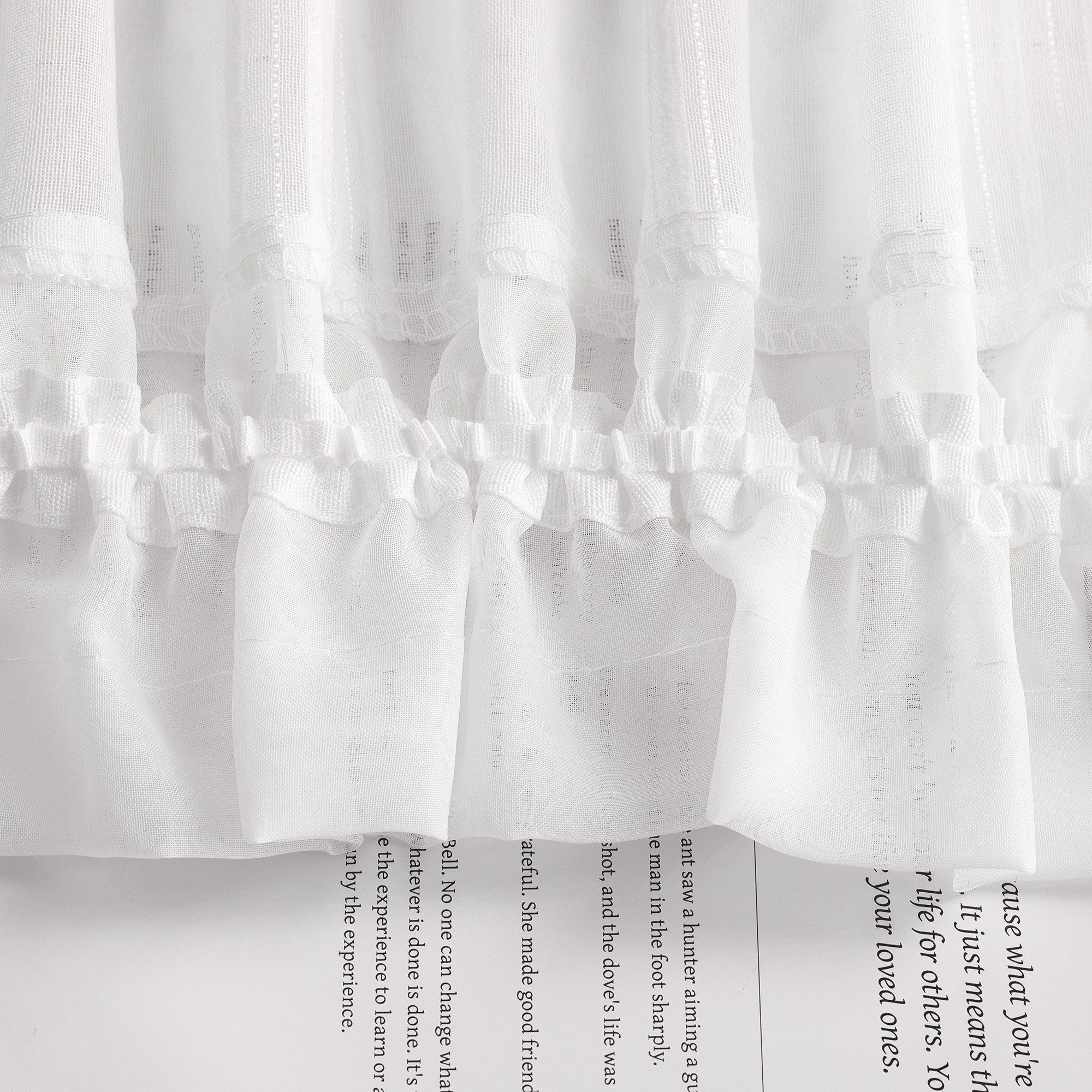 Joyswahl Scheibengardine Kurzgardinen mit Stangendurchzug, Transparente Voile,zur Dekoration (1 St), Stangendurchzug, transparent, Leinenoptik Landhausstil Cáfe – Bild 4 von 5