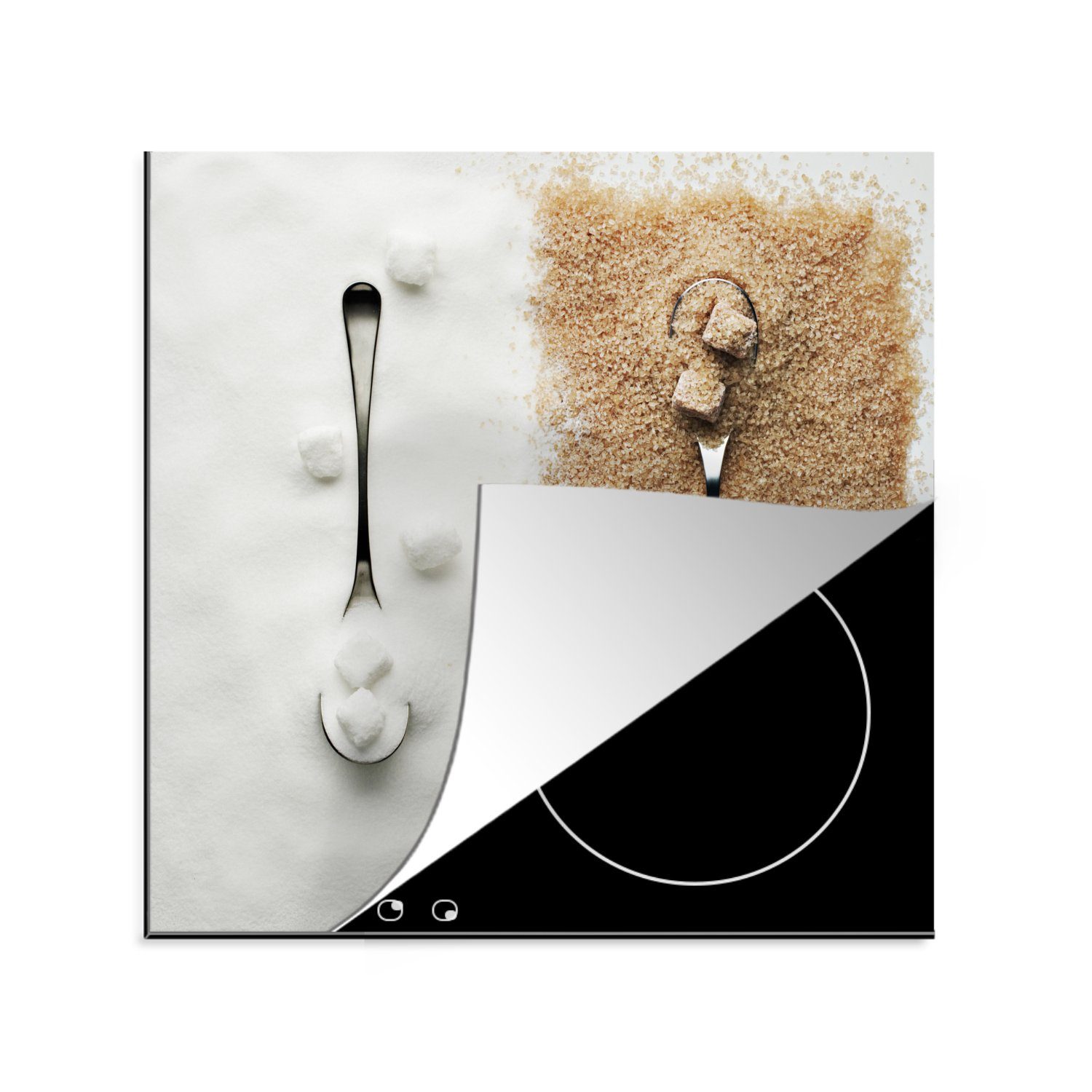 MuchoWow Herdblende-/Abdeckplatte Weißer und brauner Zucker, Vinyl, (1 tlg), 78x78 cm, Ceranfeldabdeckung, Arbeitsplatte für küche