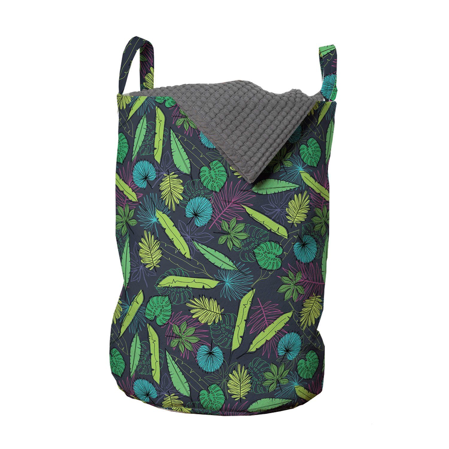 Abakuhaus Wäschesäckchen Wäschekorb mit Griffen Kordelzugverschluss für Waschsalons, Botanisch Tropische Blätter Dschungel | Wäschesäcke