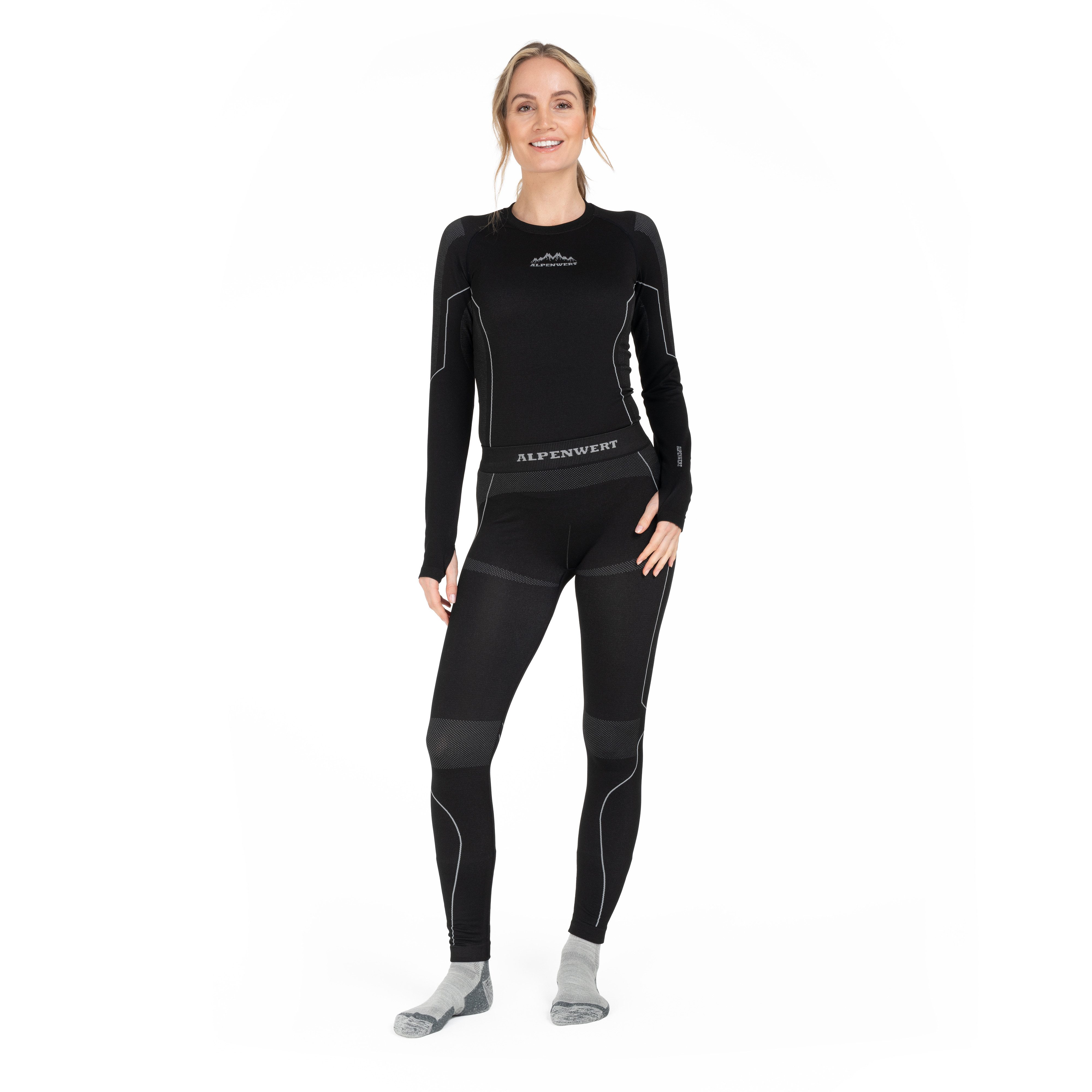 Alpenwert Thermounterhemd Thermounterwäsche Set Damen – mit Daumenloch wärmend & atmungsaktiv (Set, 1) ideal für Wintersportaktivitäten, atmungsaktiv mit Daumenloch