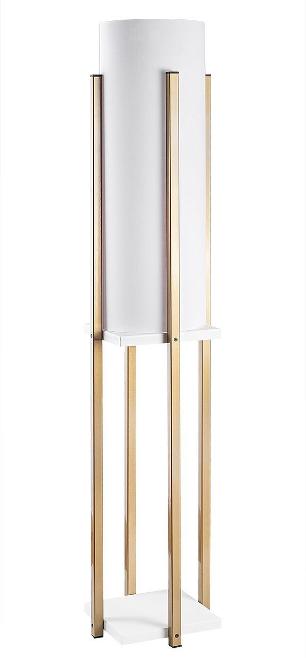 Feldmann-Wohnen Stehlampe, 25x25x130cm, 1 Ablagefläche gold - weiß matt / LS weiß