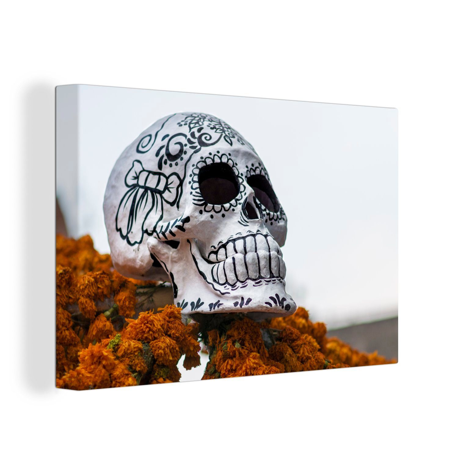 OneMillionCanvasses® Leinwandbild Schädel Todestag Mexiko, (1 St), Wandbild Leinwandbilder, Aufhängefertig, Wanddeko, 30x20 cm