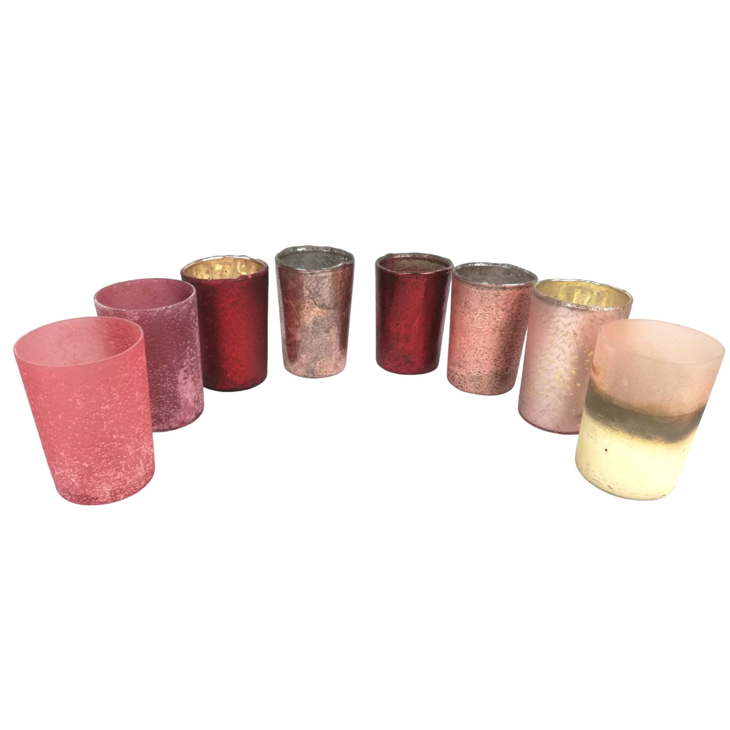 DekoTown Windlicht Mundgeblasene Glas Windlichter 8 Mix St. cm, Rot 8 Pink