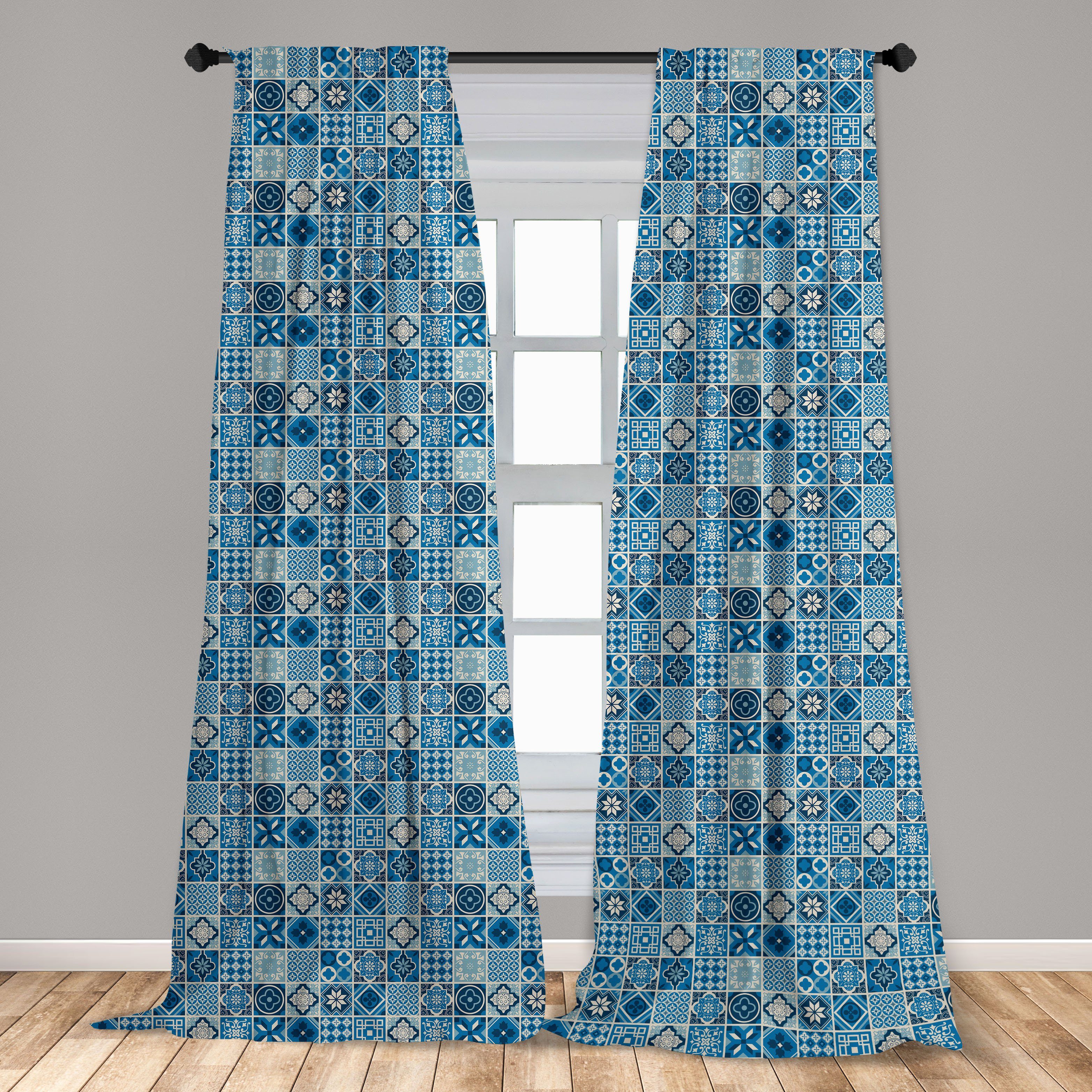 Gardine Gitter für Wohnzimmer Squares Schlafzimmer Navy Vorhang Zier Dekor, Microfaser, Abakuhaus, blau