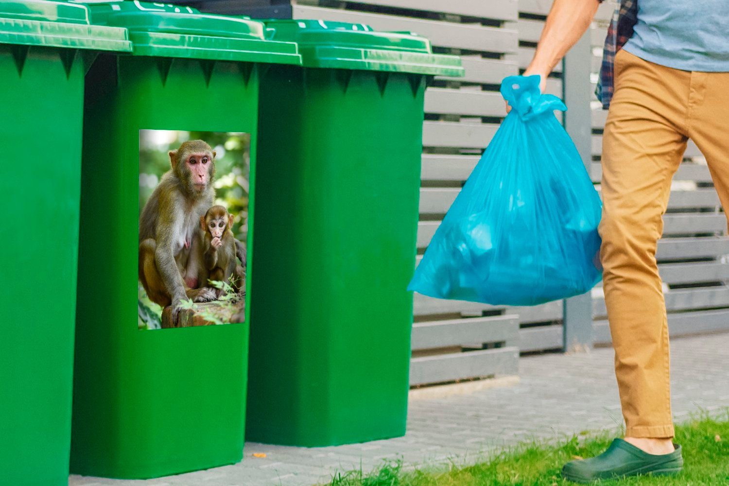 MuchoWow Wandsticker Abfalbehälter Natur Sticker, Mülltonne, - Baumstamm Dschungel Mülleimer-aufkleber, St), (1 Container, - Affe - - Tiere