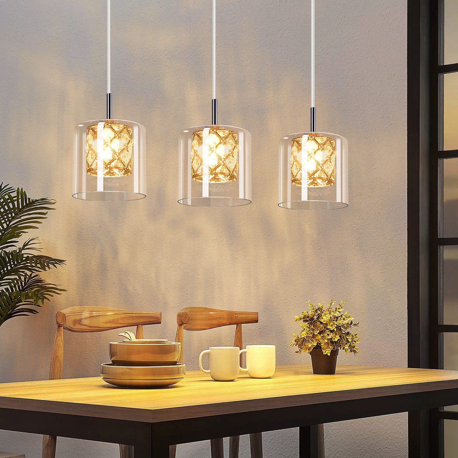 Nettlife Pendelleuchte Esszimmer Glas G9 Kristall günstig online kaufen