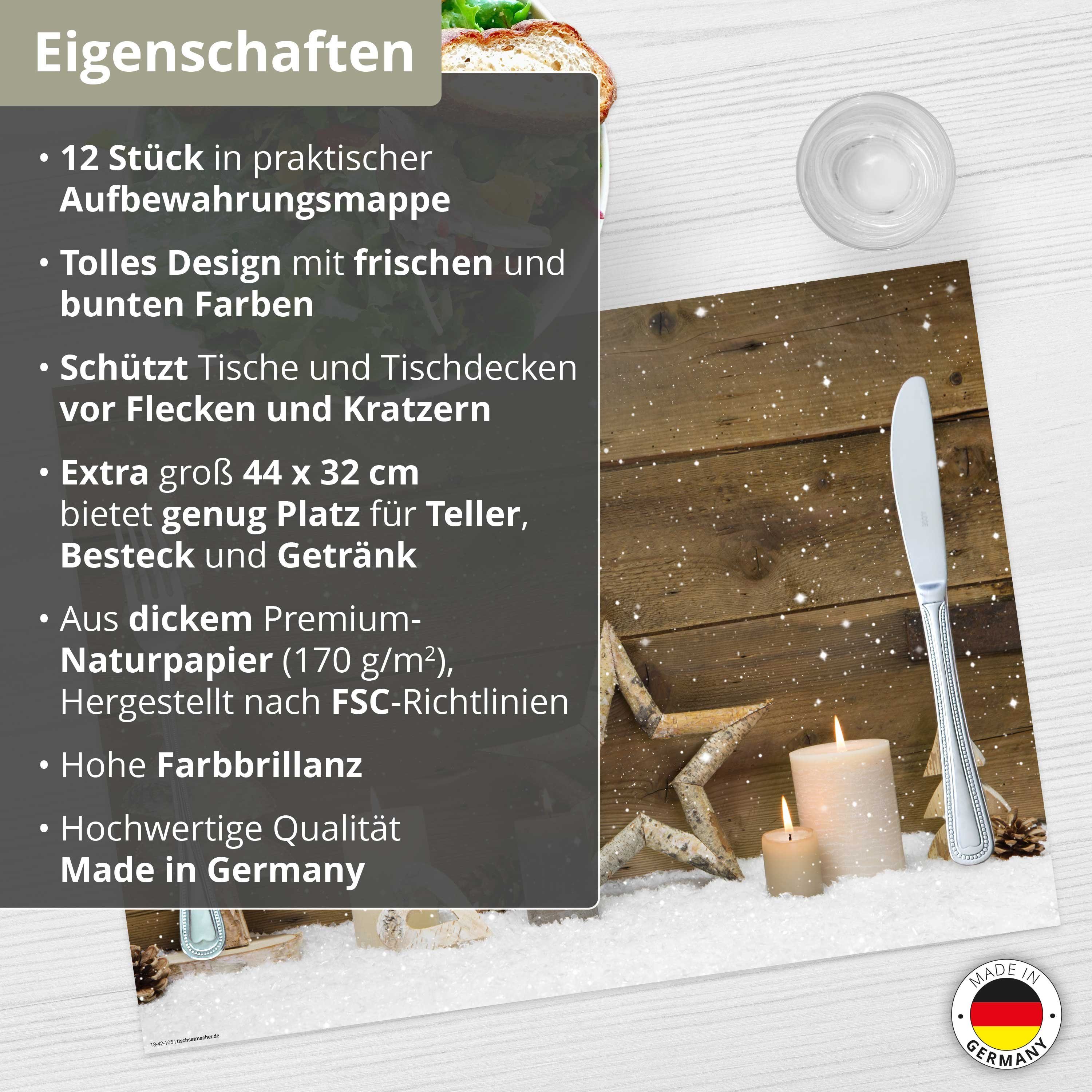 Tischsetmacher Platzset Tischsets I Platzsets - Weihnachten - Arrangement aus Holz, (aus Naturpapier in Aufbewahrungsmappe, 12-St., 44 x 32 cm / braun), Made in Germany