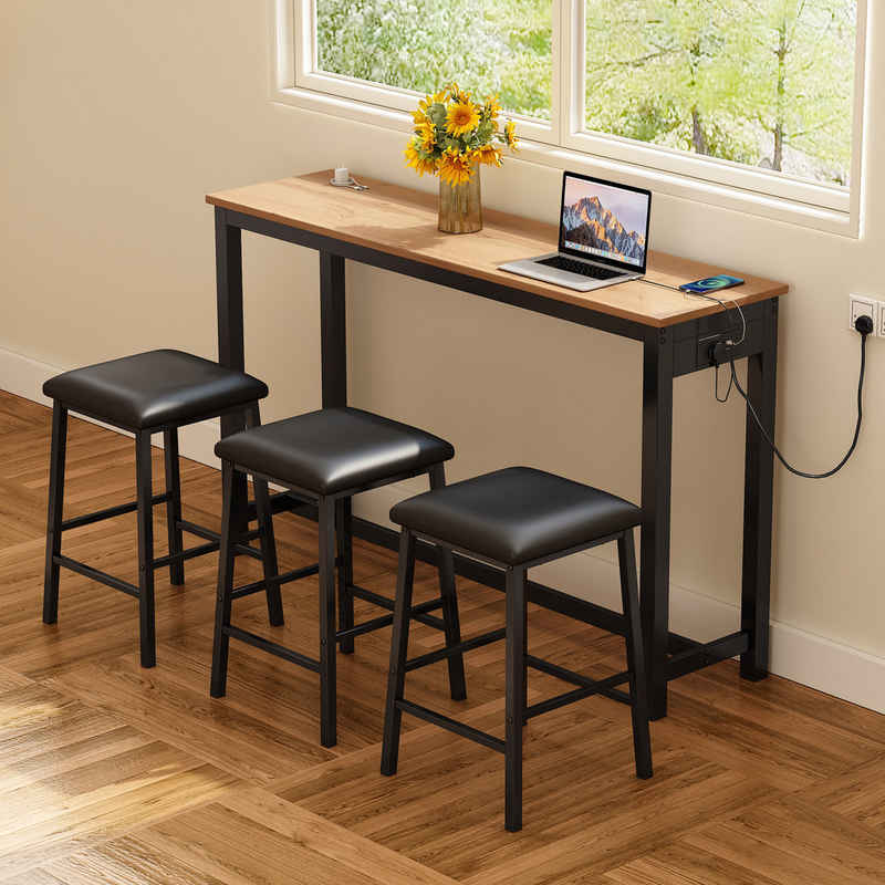 BlingBin Bar-Set Bartisch- und Stuhlset, 1 Tisch und 3 Stühle, (4-St., mit einer Dreilochsteckdose und zwei USB-Schnittstellen), wiederaufladbarer Esstisch, 150 ×40 CM