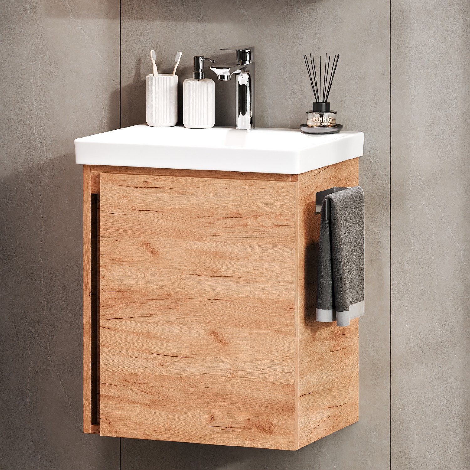 Planetmöbel Waschtisch-Set Unterschrank mit Waschbecken 50cm mit Armatur, (Badezimmerschrank, Waschbecken)
