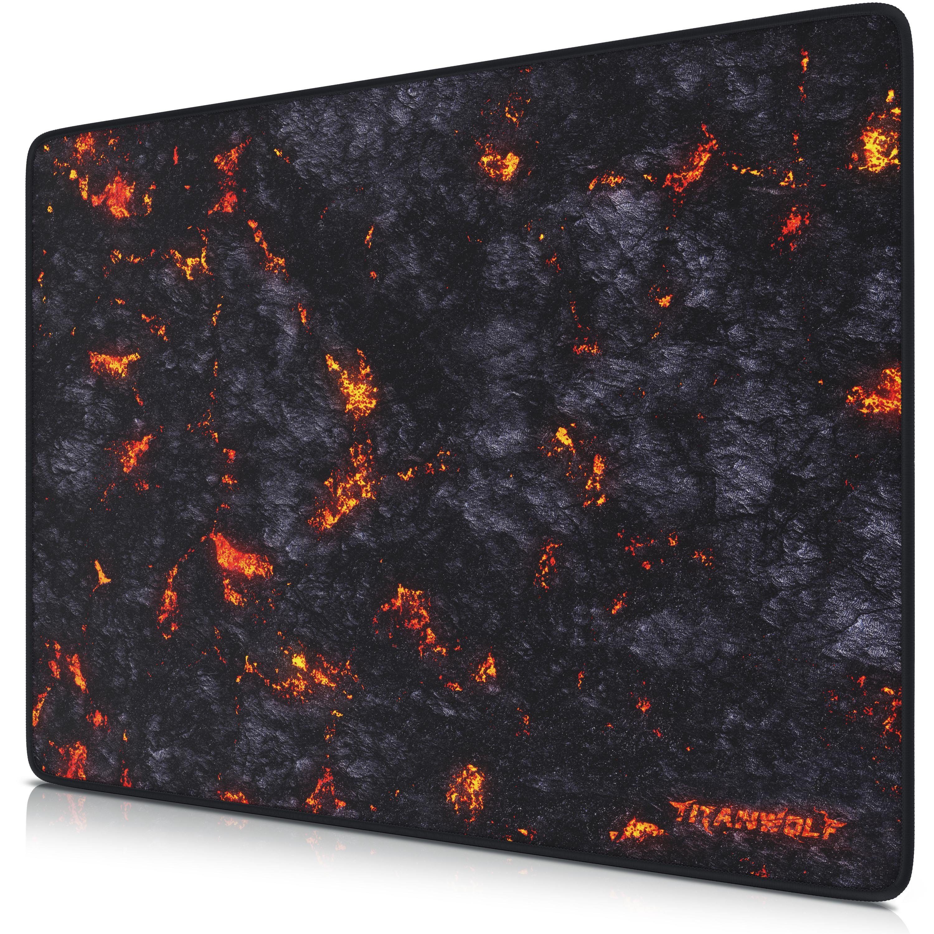 Titanwolf Gaming Mauspad XL Speed Mousepad 440 x 350 x 3 mm, Tischunterlage, strapazierfähig (1-St), rutschfest, abwaschbar, Geschwindigkeit & Präzision, Lavamotiv