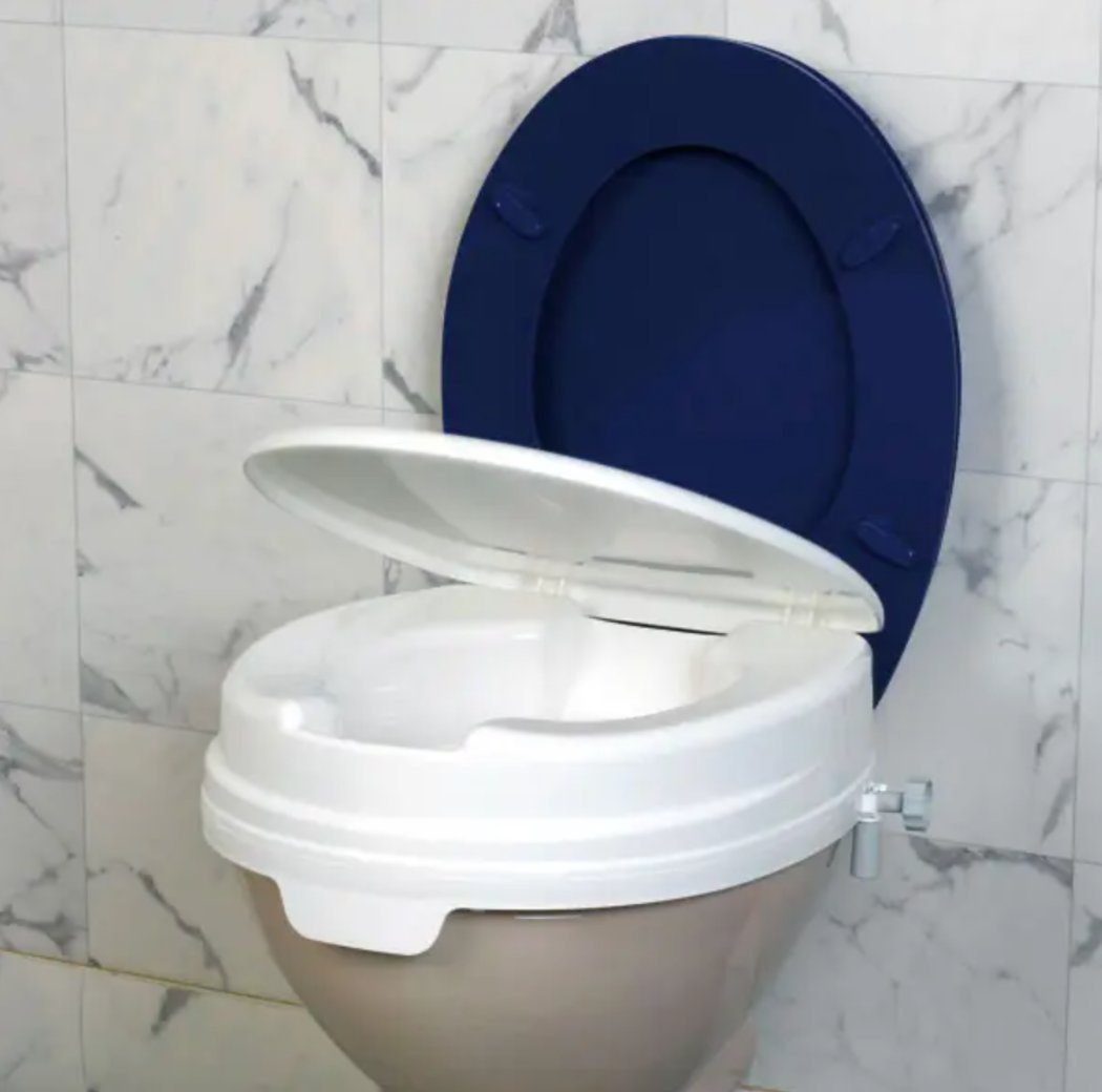 DocMed Toilettensitzerhöhung aus glattem Kunststoff Versiegelte Form, Max. Belastbarkeit: 200 kg, 10 cm, Erhöhung, mit Hygieneausschnitt, Made in Germany